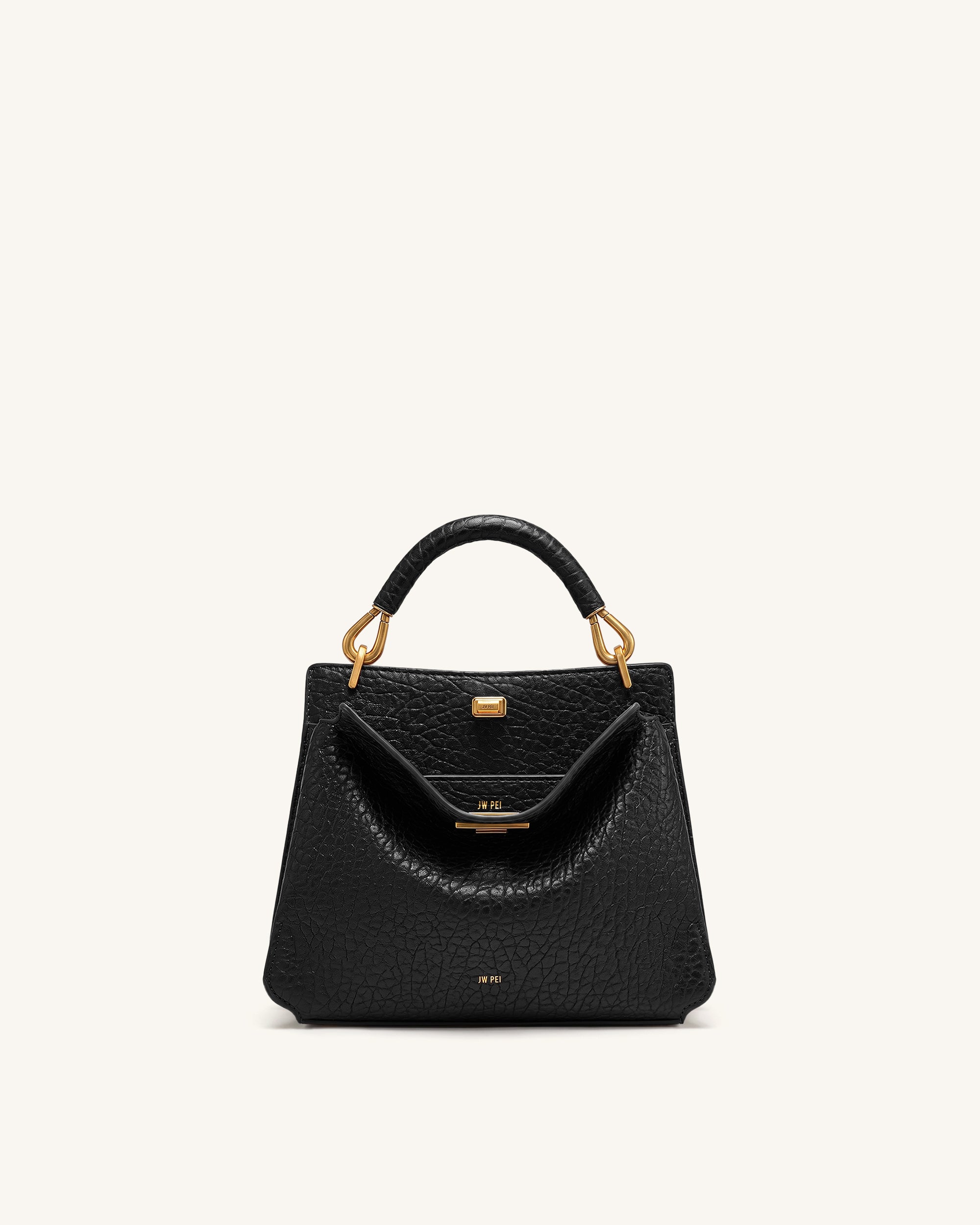 Lucia Elephant-Effect Top Handle Bag - Black | JW PEI