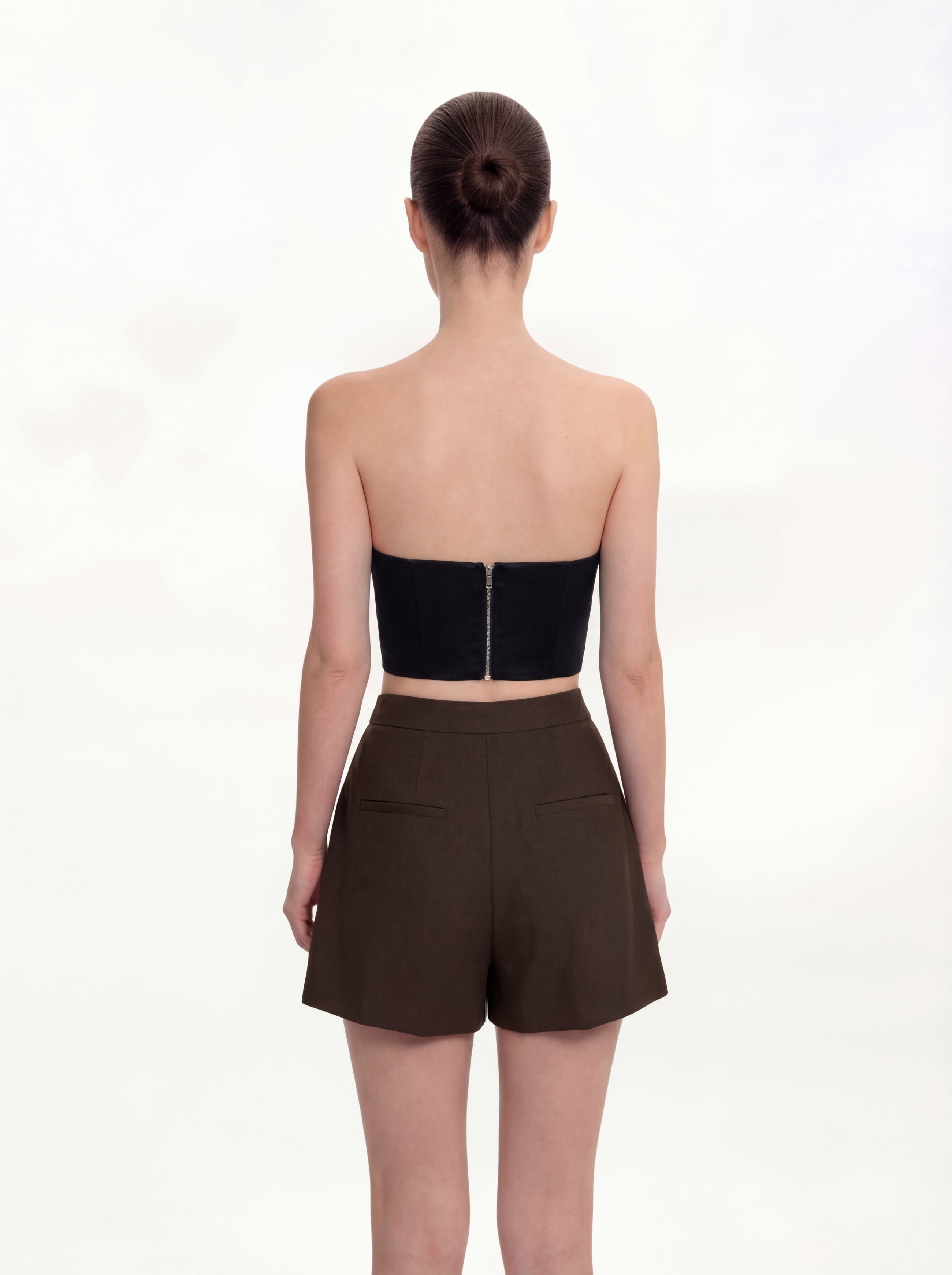 Woven Cotton Tailored Shorts - Brown