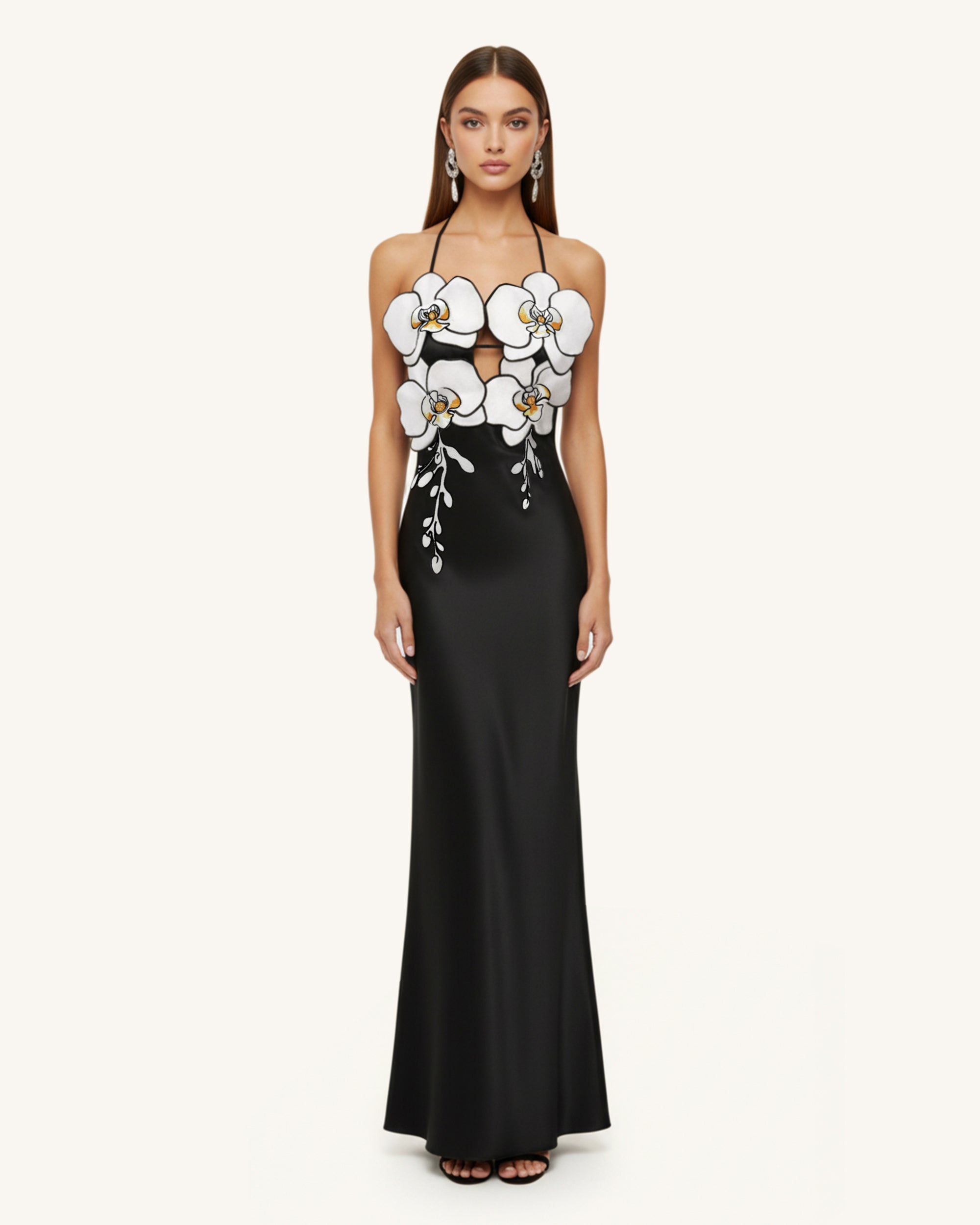Orchid Embroidered Dress Black/White 6 | US Orchid Embroidered Dress Black/White 6 | US