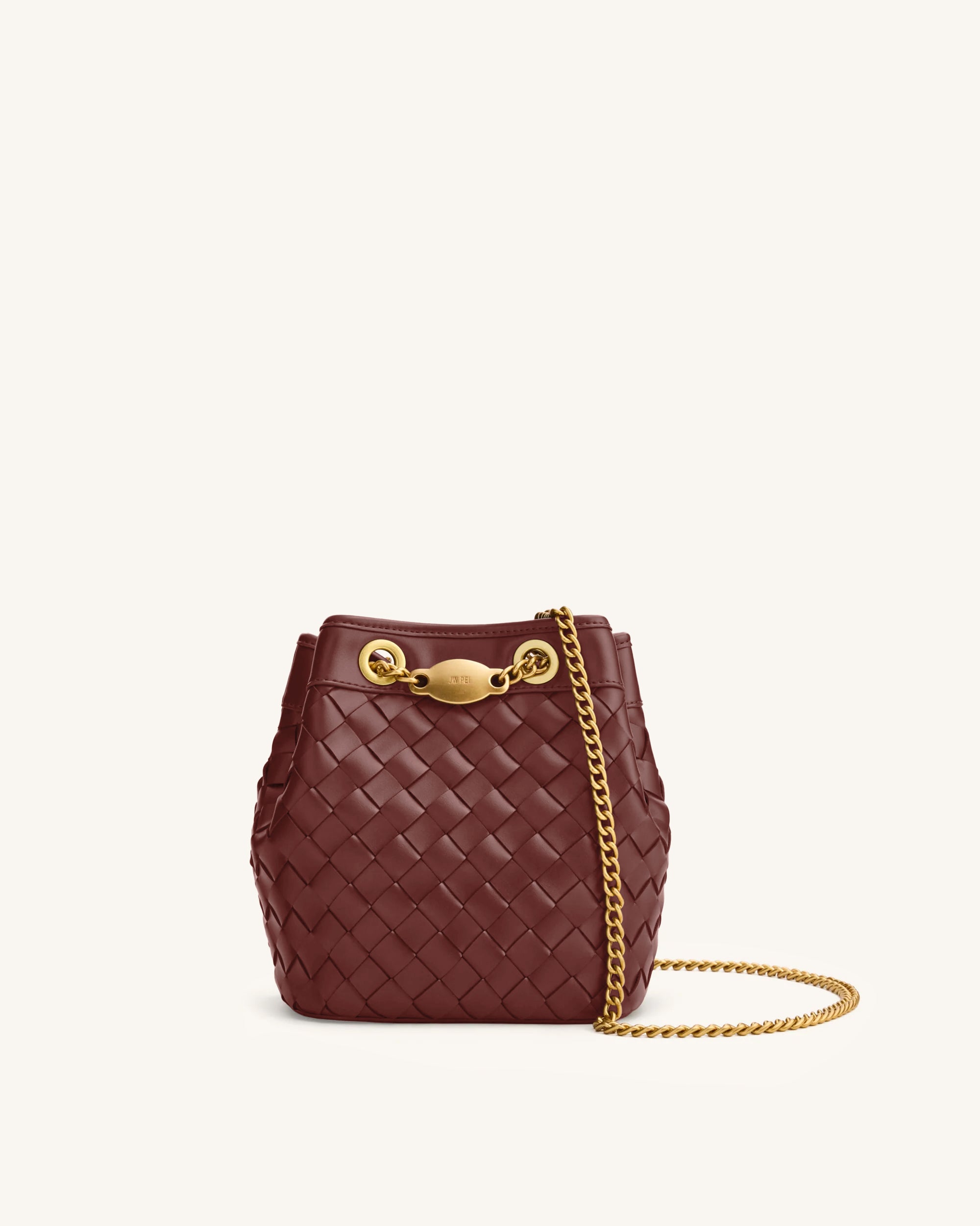 Yara Hand-Woven Bucket Bag - Burgundy | JW PEI