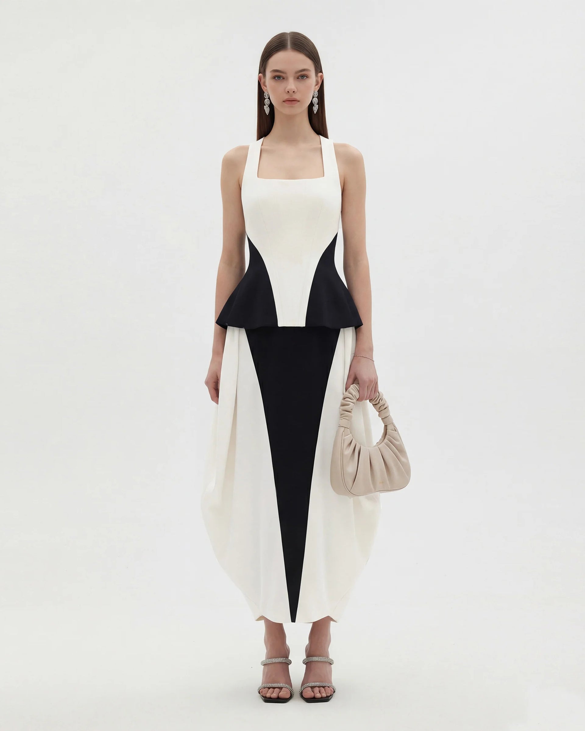 Monochrome Paneled Square-Neck Peplum Top - Black | JW PEI