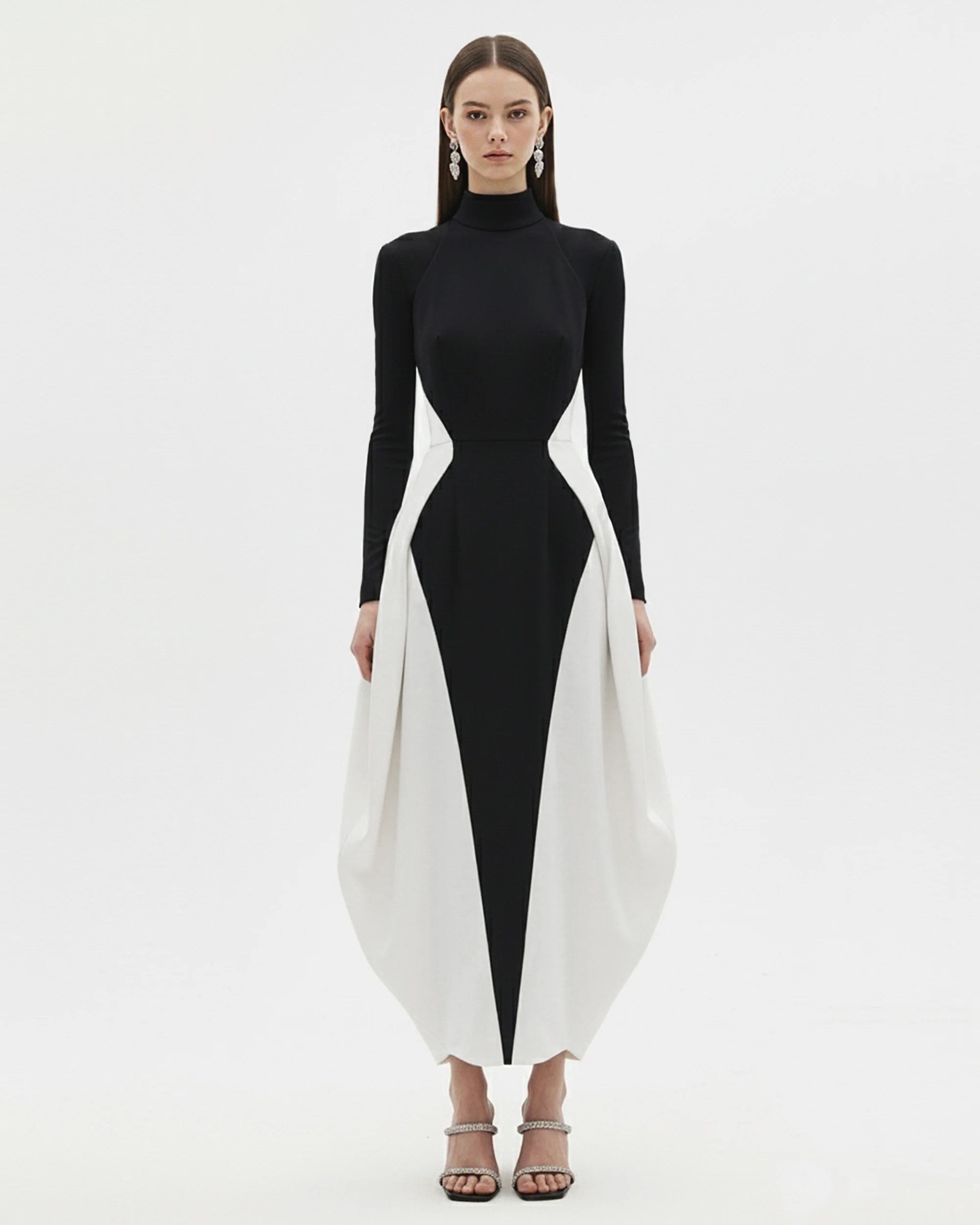 Monochrome Paneled Long-Sleeve Maxi Dress - Black | JW PEI Monochrome Paneled Long-Sleeve Maxi Dress - Black | JW PEI