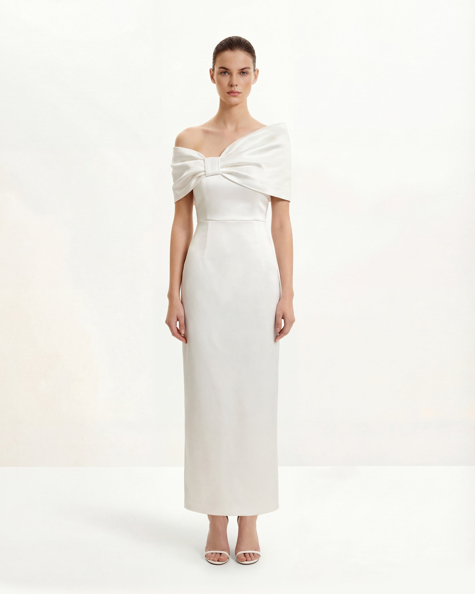 Satin Asymmetric Bow Maxi Dress - White | JW PEI Satin Asymmetric Bow Maxi Dress - White | JW PEI