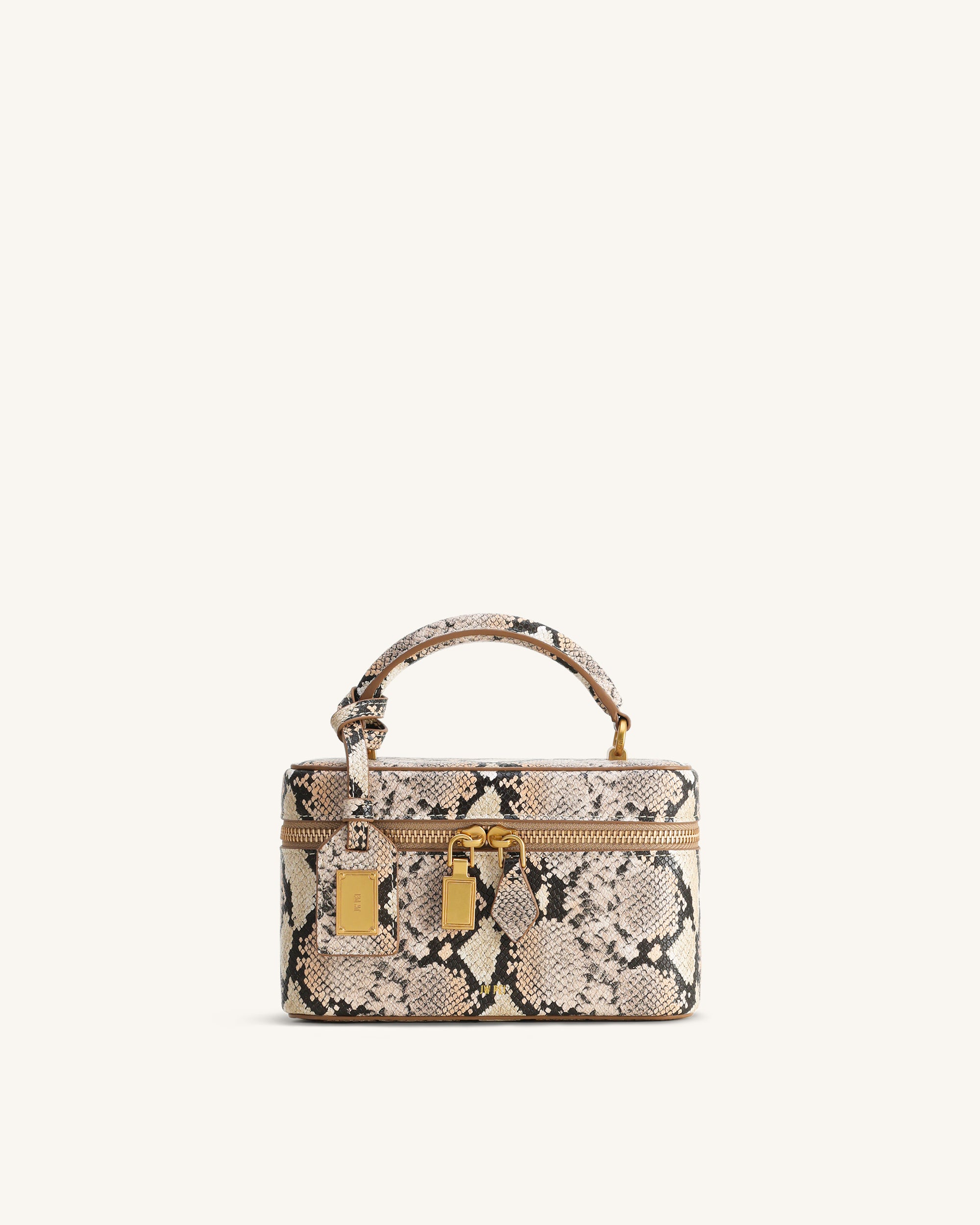 Cleo Snake-Embossed Box Shape Top Handle Bag - Beige | JW PEI