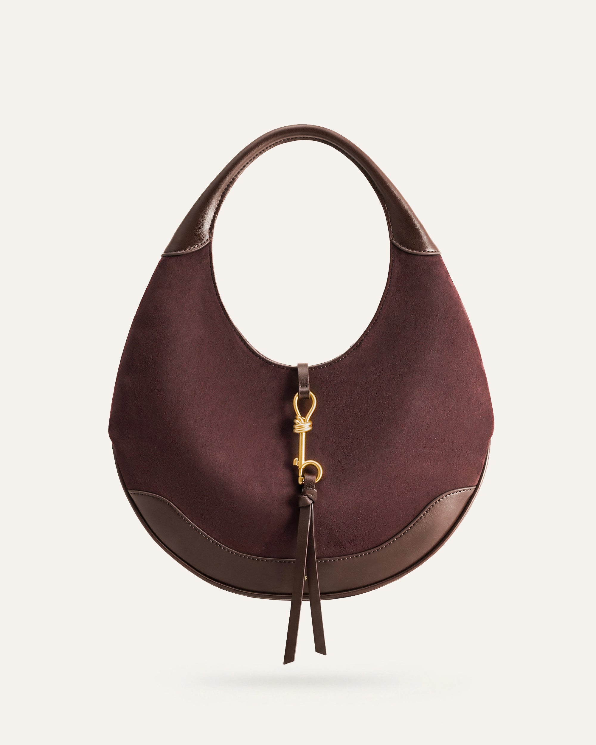 Colette Faux Suede Crescent Hobo Bag - Dark Brown | JW PEI