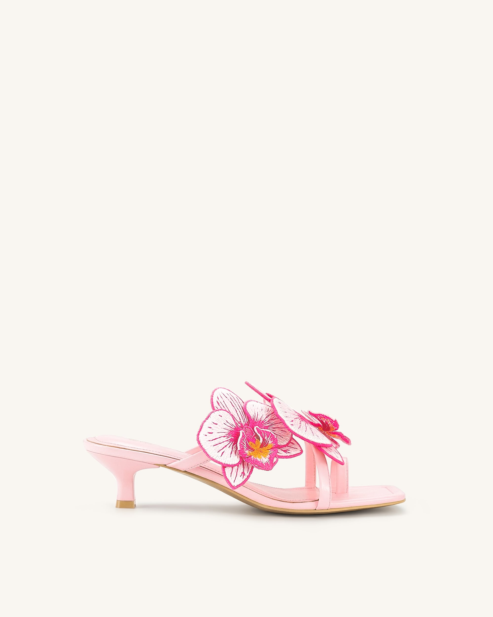 Serena Orchid Embroidered Toe Ring Heeled Sandals - Baby Pink | JW PEI