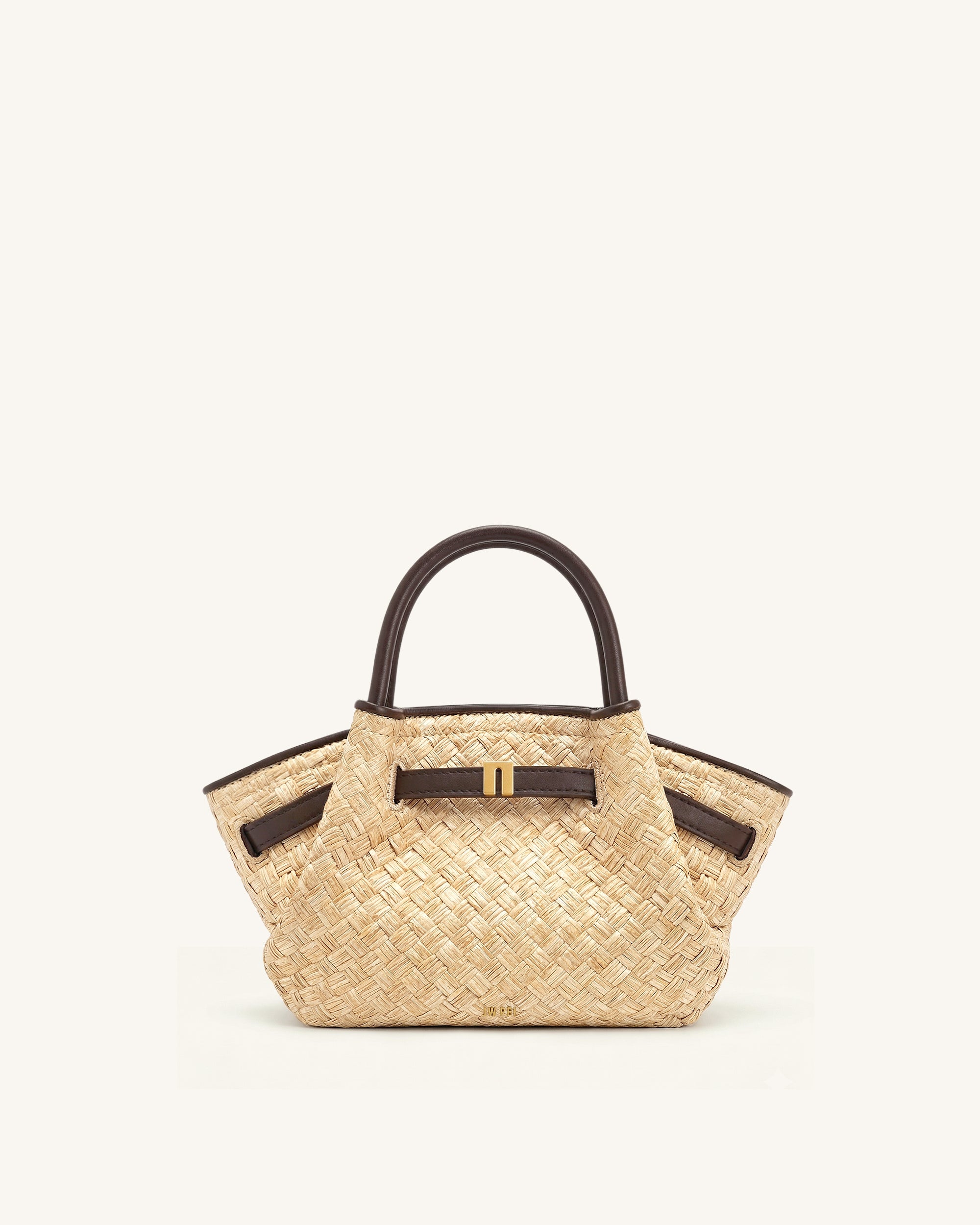 Hana Mini Faux Straw Tote Bag - Brown | JW PEI