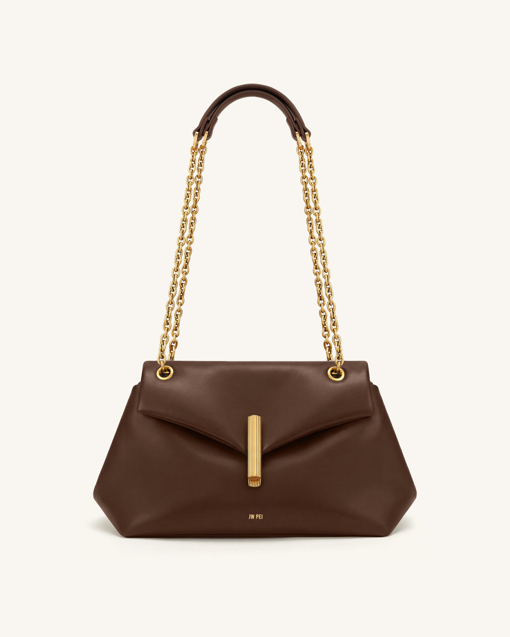 Valerie Chain Flap Shoulder Bag - Dark Brown | JW PEI