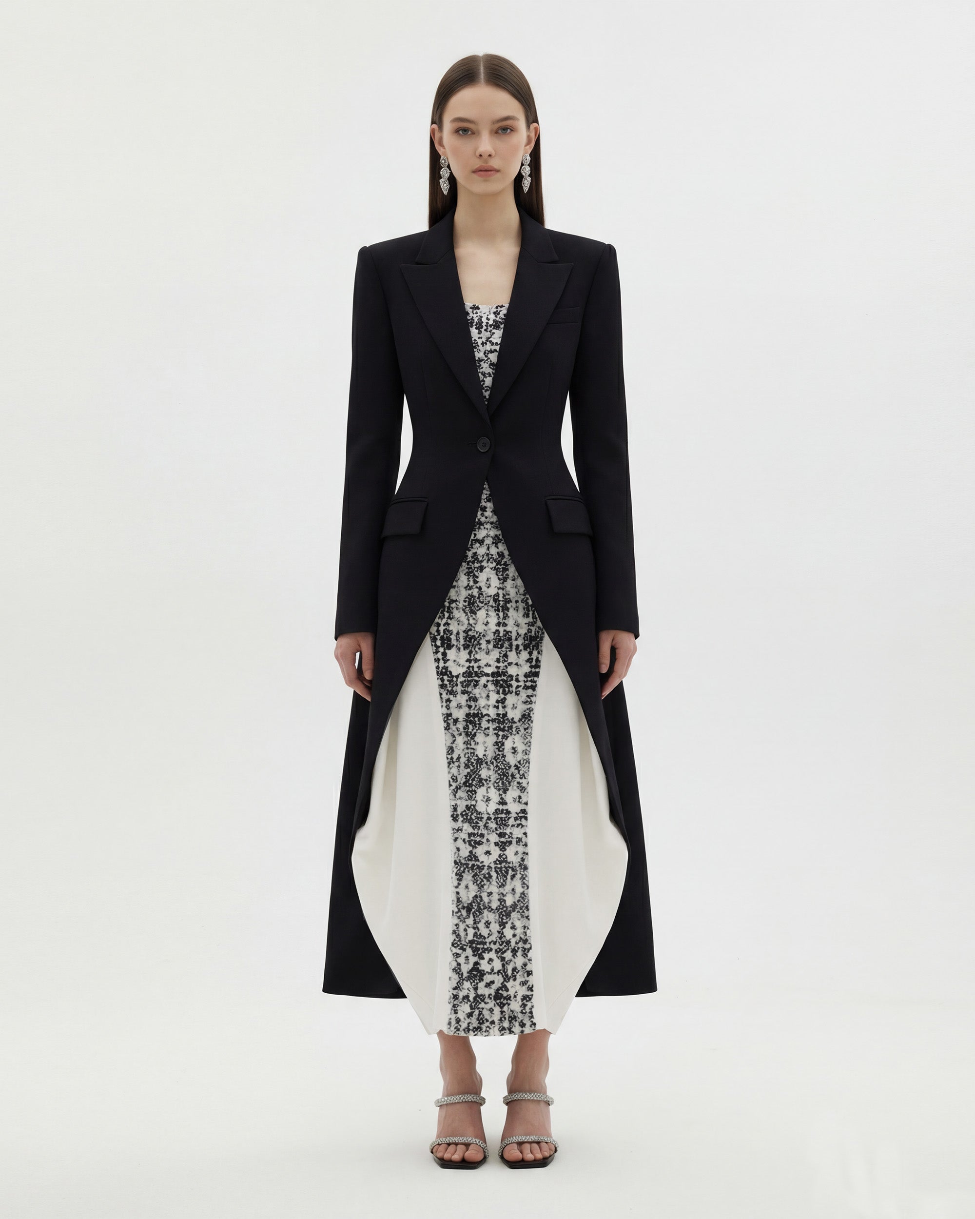 Structured Peak-Lapel Cutaway Maxi Blazer - Black 4 | US