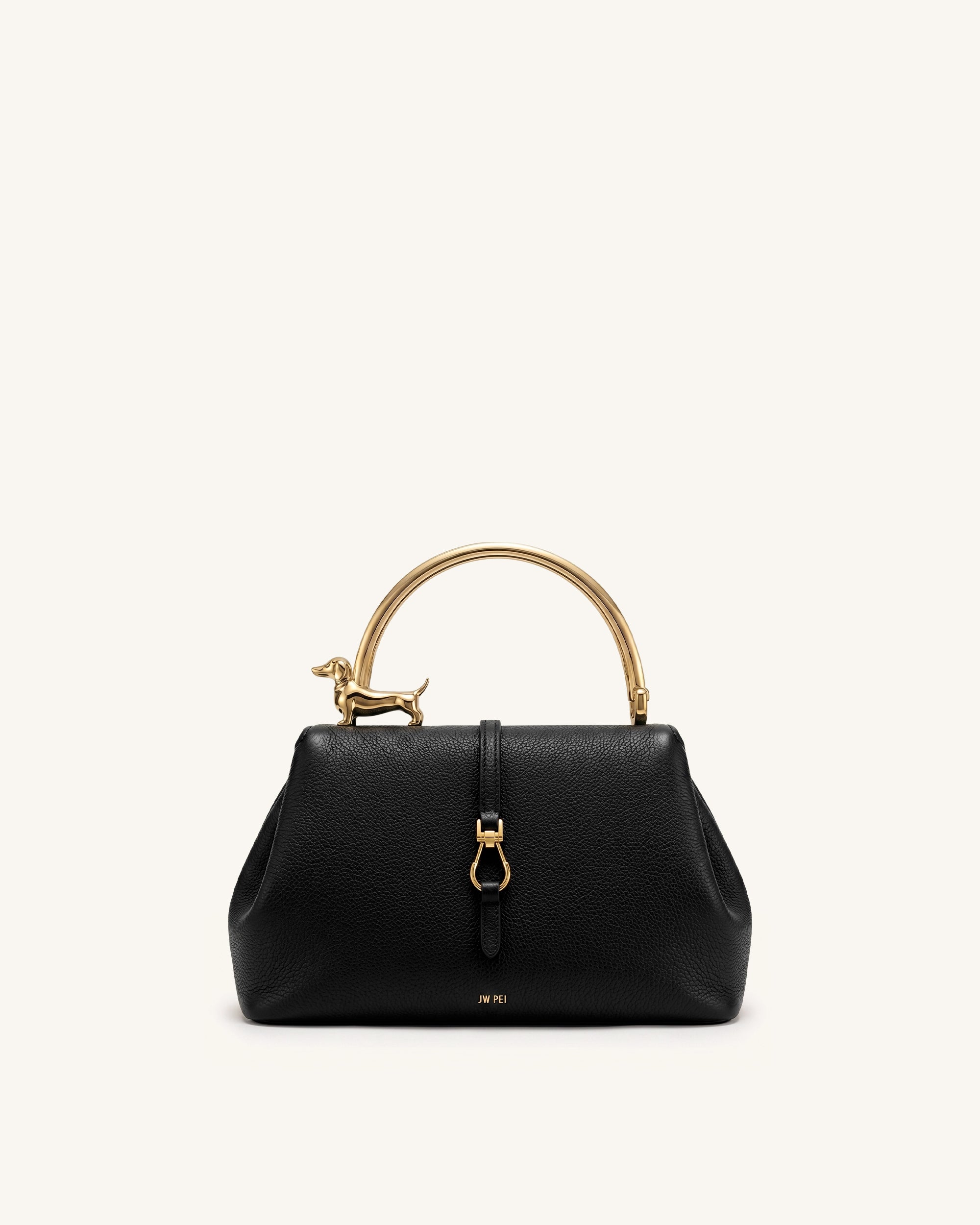 Bruna Dachshund Metal Handle Top Handle Bag - Black | JW PEI