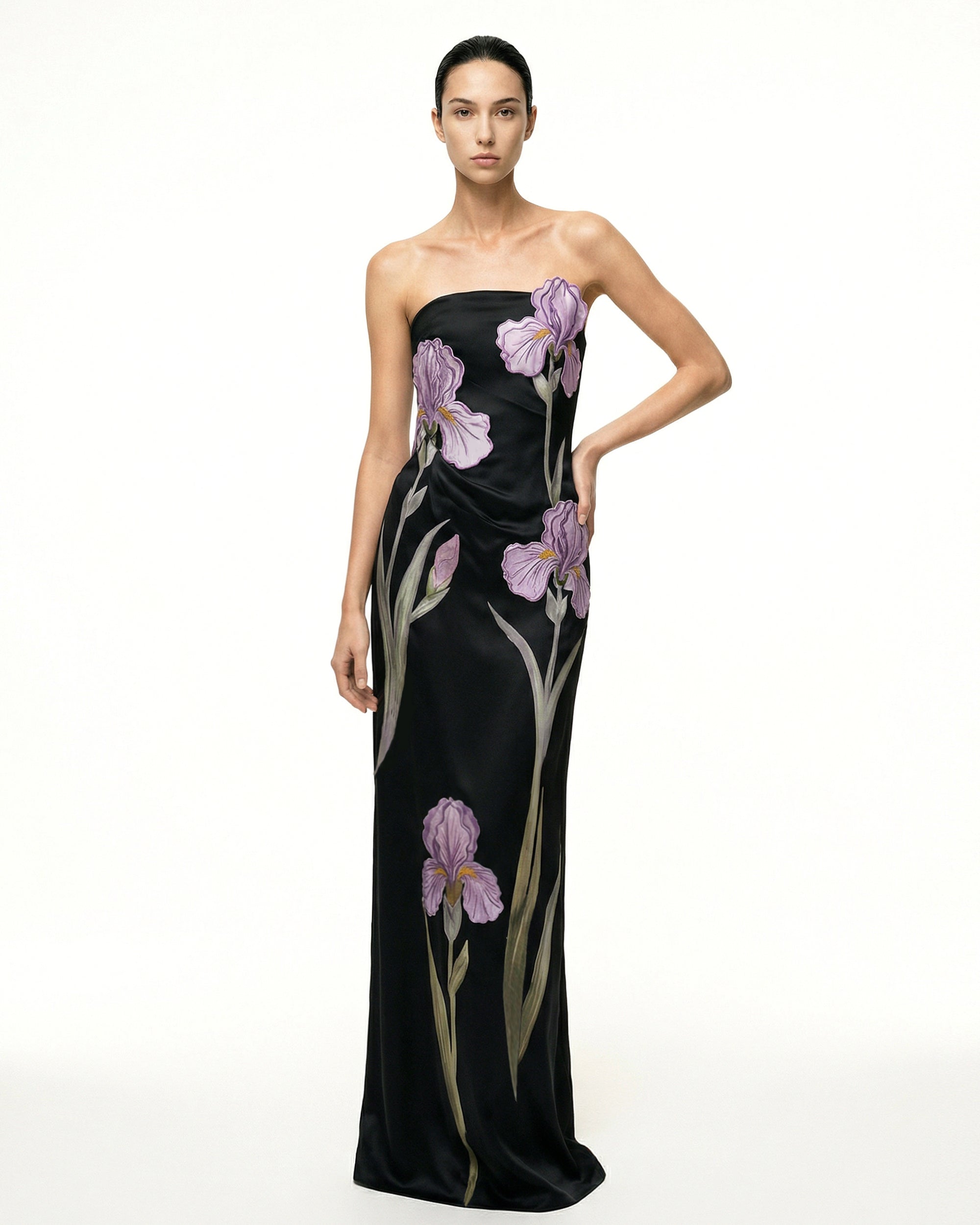 Iris Floral-Appliqu Strapless Maxi Dress - Black 8 | US