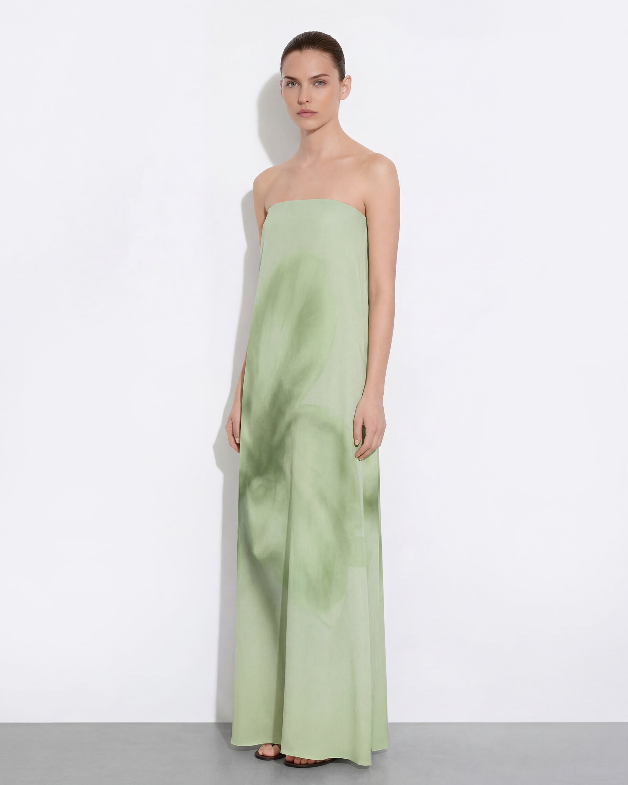 Watercolor Floral Print Strapless Maxi Dress