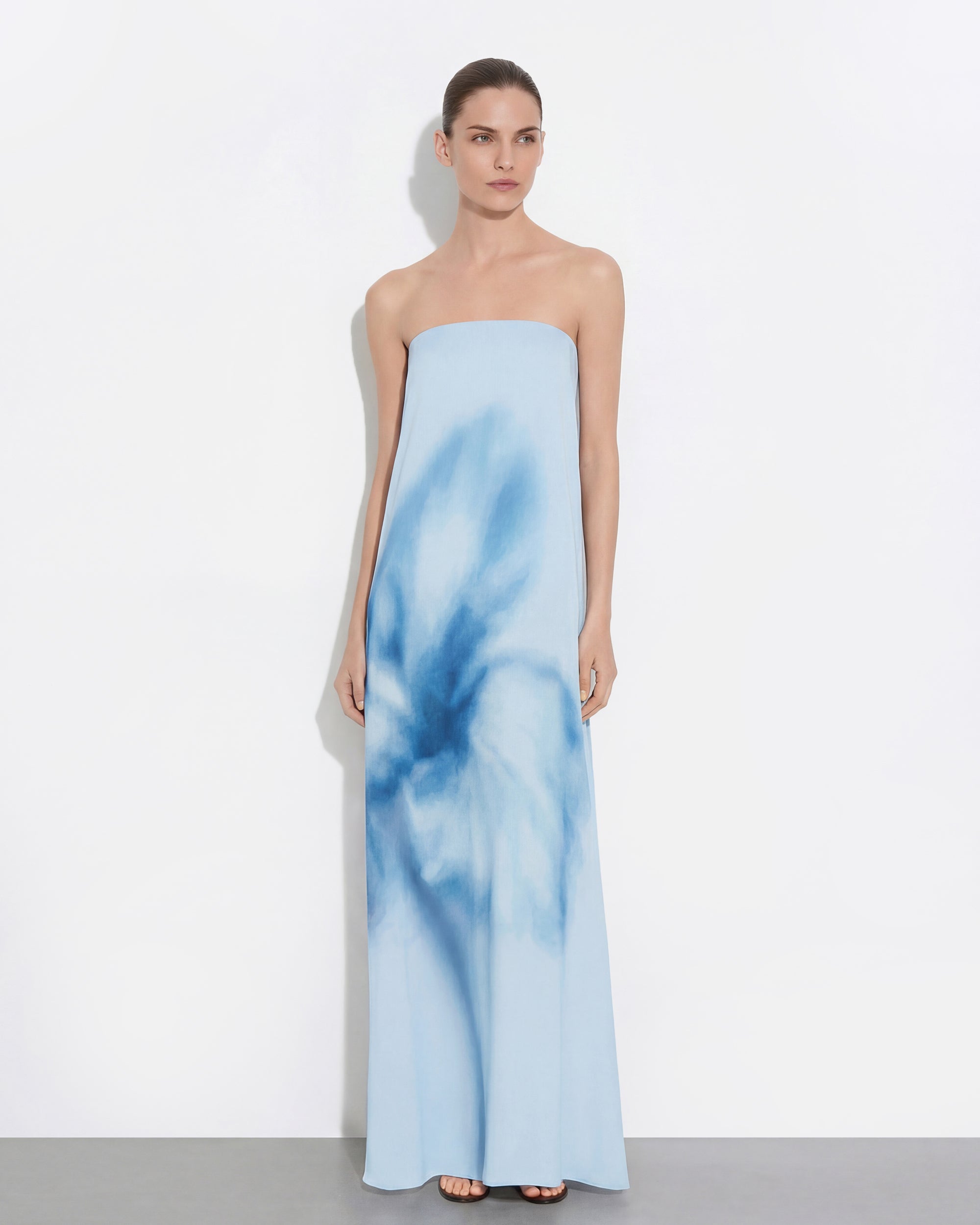Watercolor Floral Print Strapless Maxi Dress - Blue | JW PEI Watercolor Floral Print Strapless Maxi Dress - Blue | JW PEI
