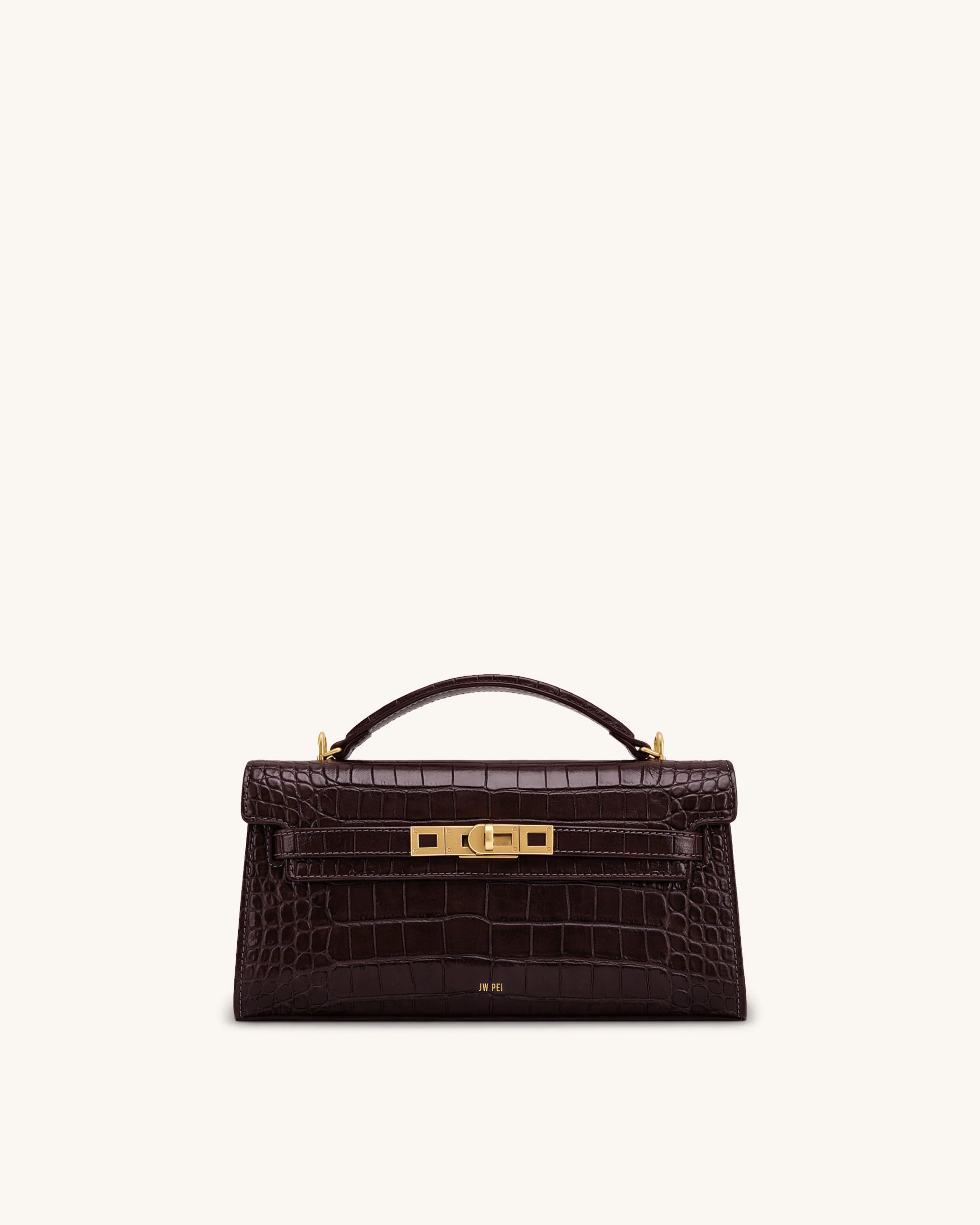 Noor Top Handle Bag - Dark Brown Croc | JW PEI