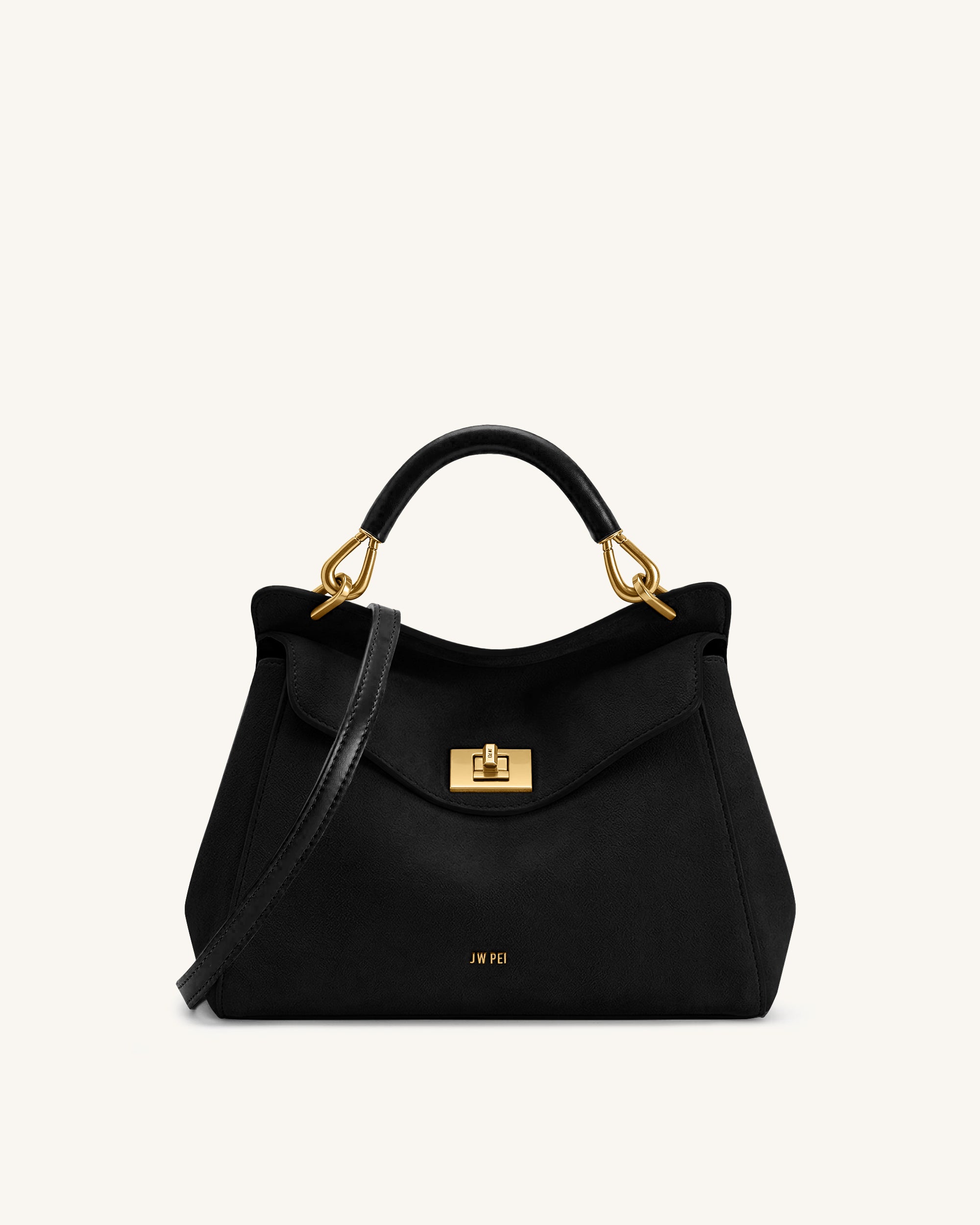 Lucia Classic Faux Suede Top Handle Bag - Black | JW PEI