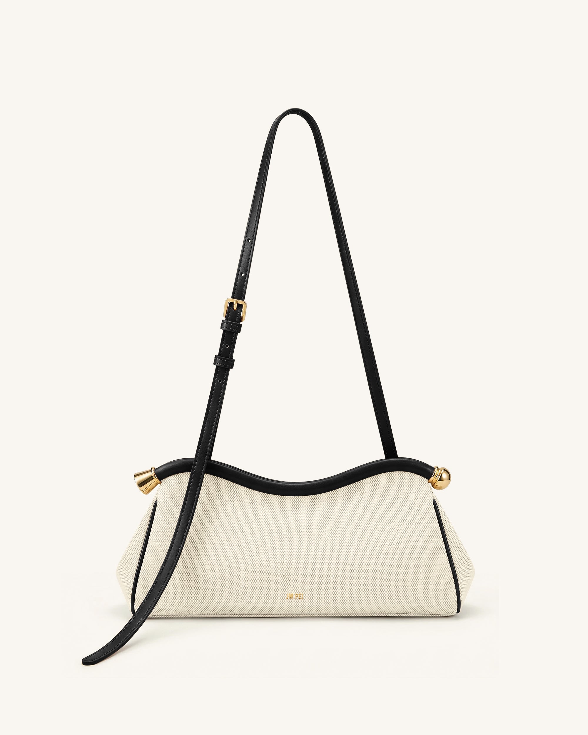 Naomi Curved Shoulder Bag - Black Canvas | JW PEI