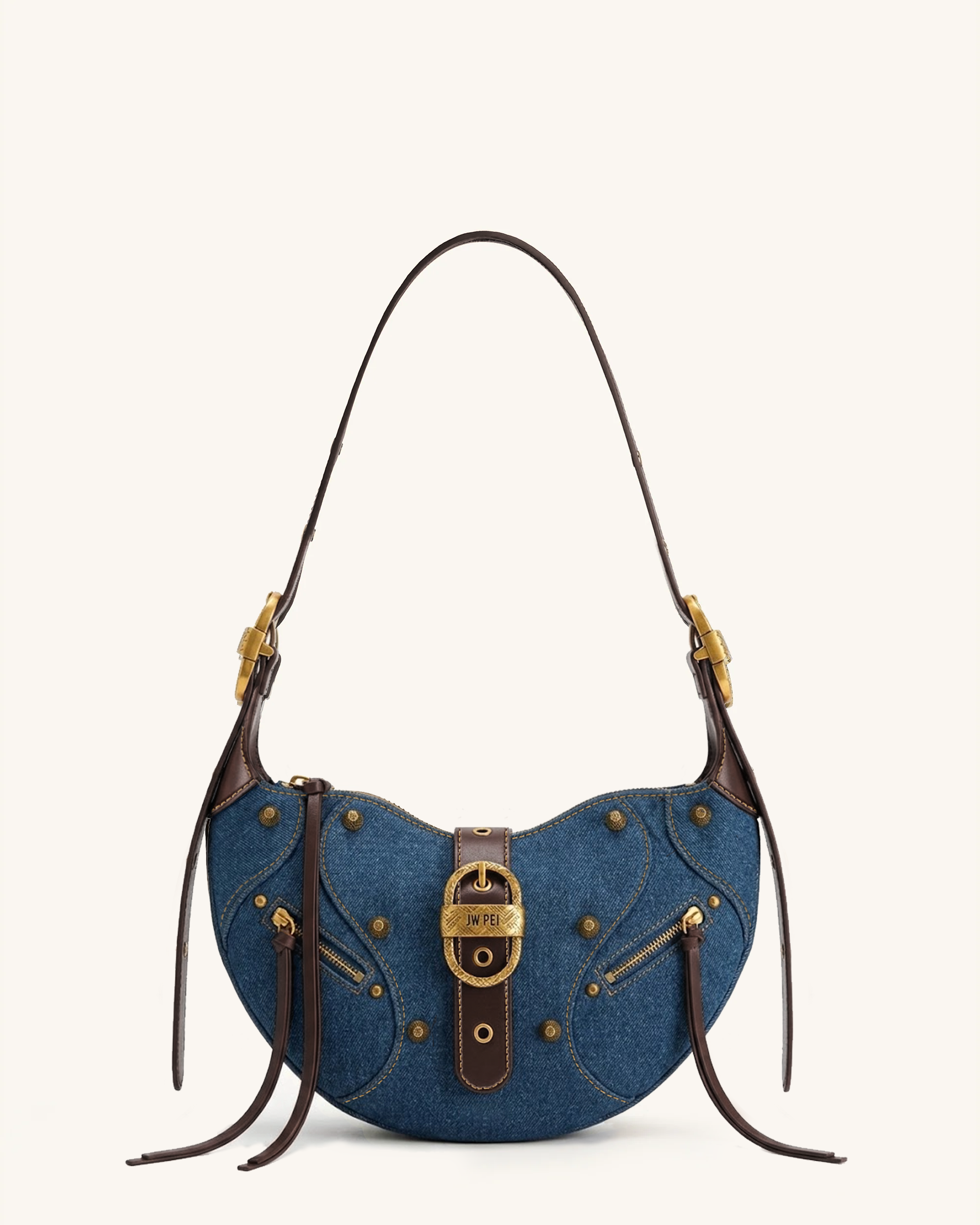 Tessa Studded Shoulder Bag - Blue Denim | JW PEI