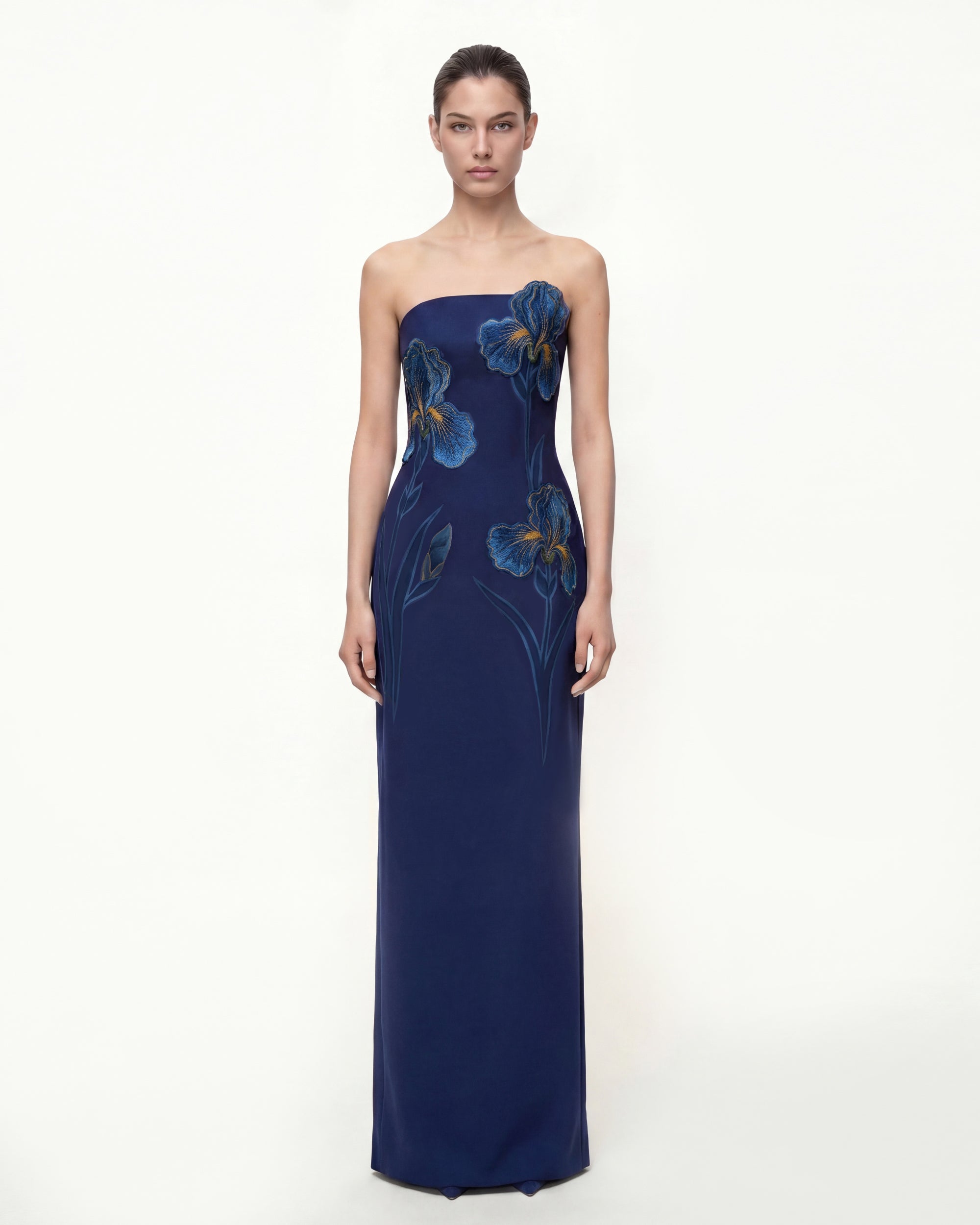 Iris Embroidered Strapless Maxi Dress - Navy Blue 8