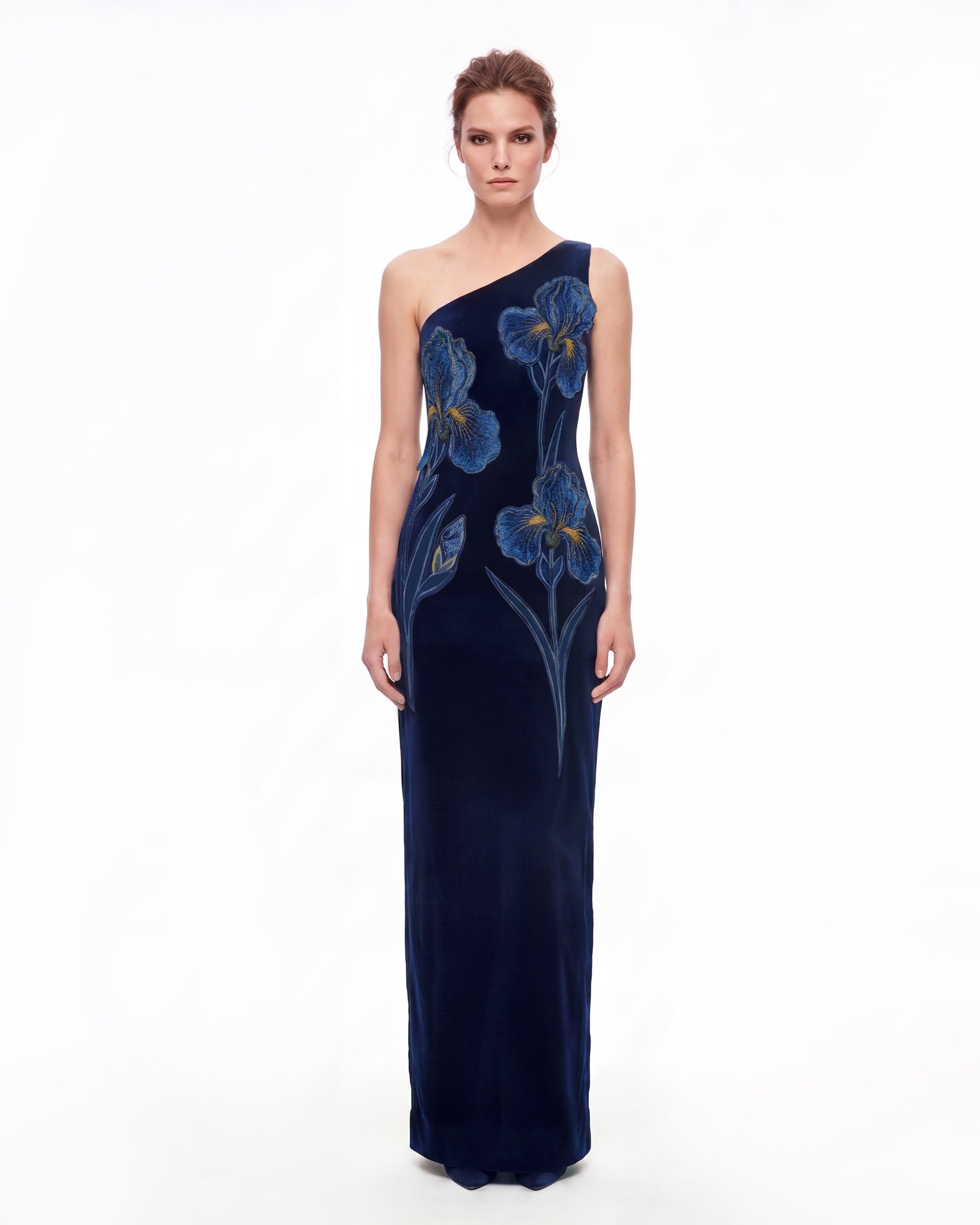 navy blue velvet embroidered dress Embroidered Velvet Navy Blue Stitched Suit