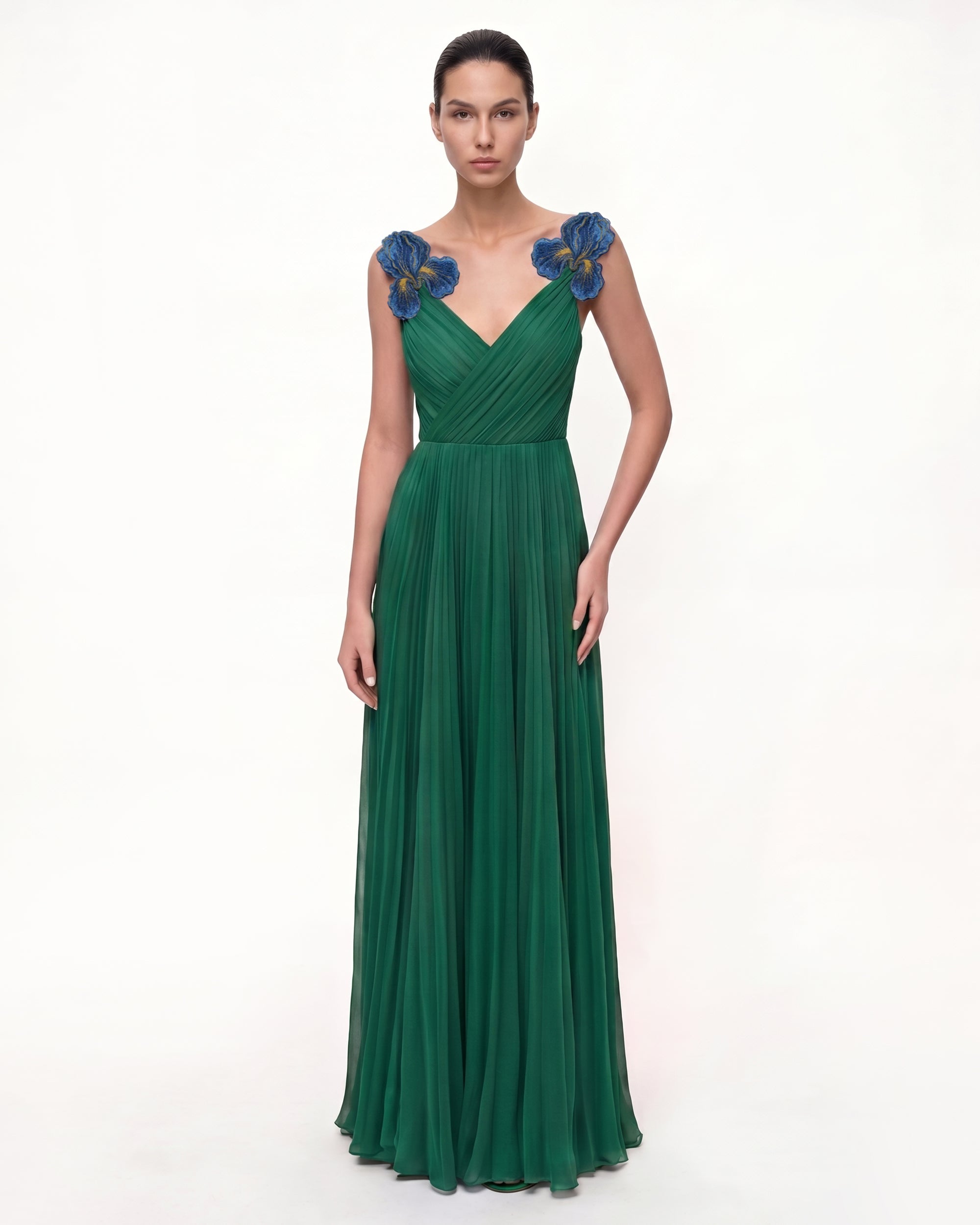 emerald green pleated dress Emerald Green Olympia Asymmetrical Pleated Maxi Dress Small