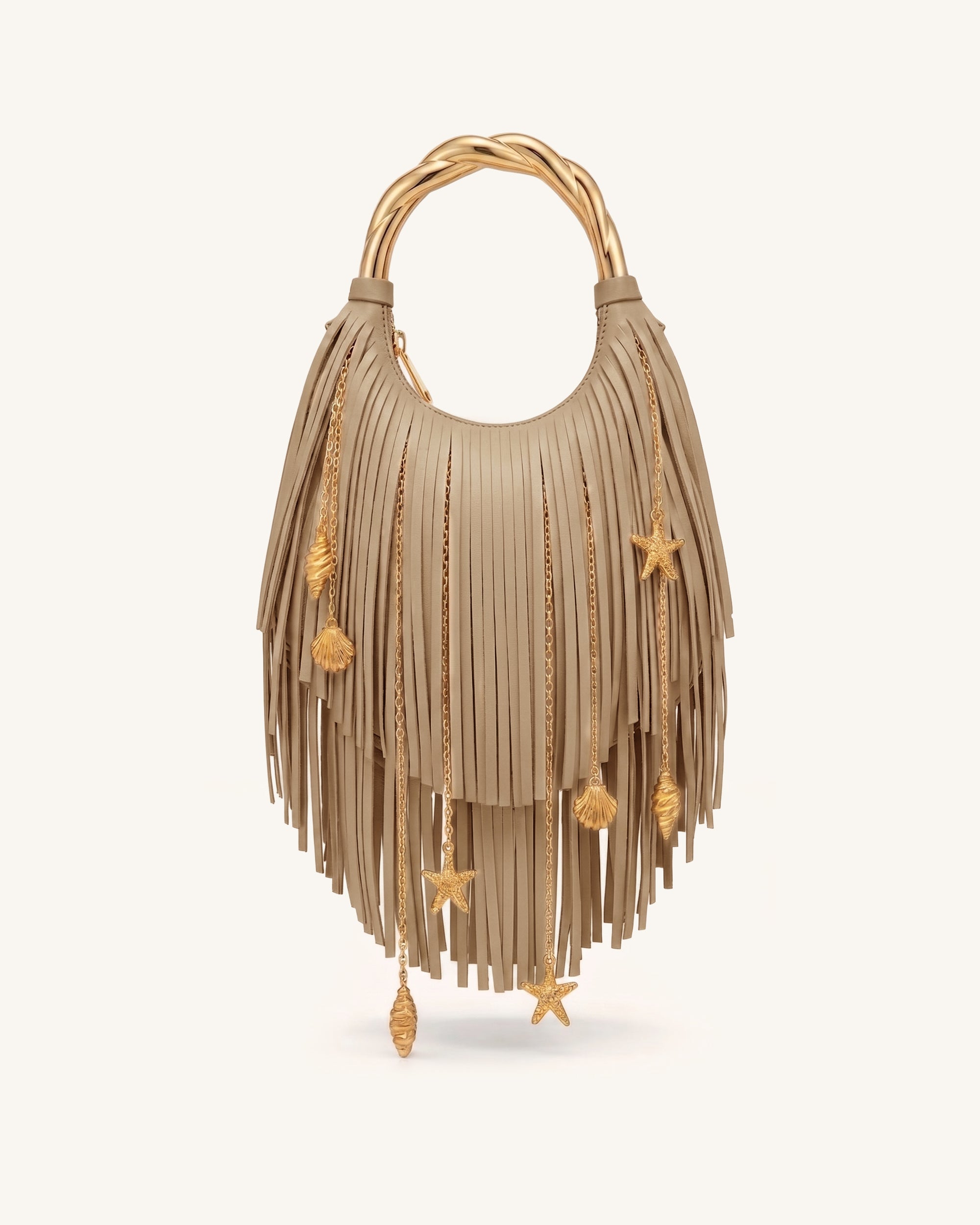 Chloe Metal Handle Fringe Top Handbag - Khaki | JW PEI