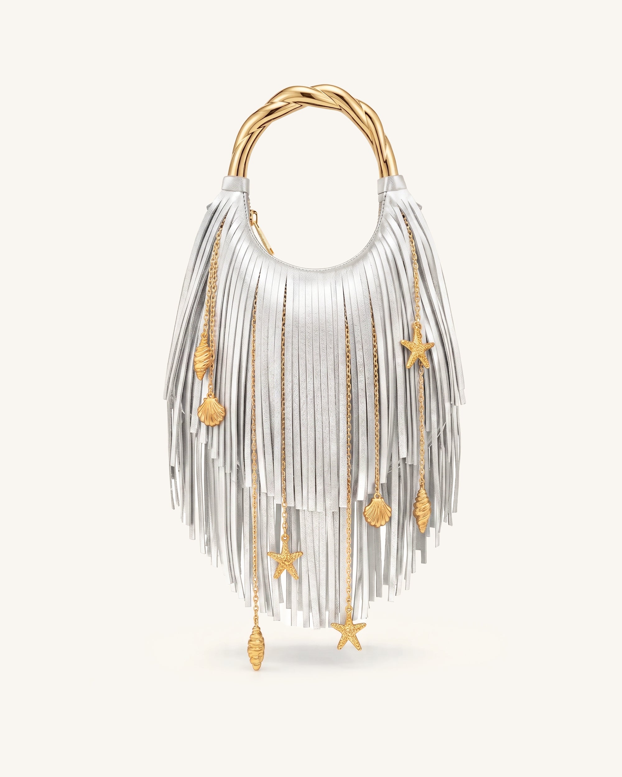 Chloe Metal Handle Fringe Top Handbag - Silver | JW PEI