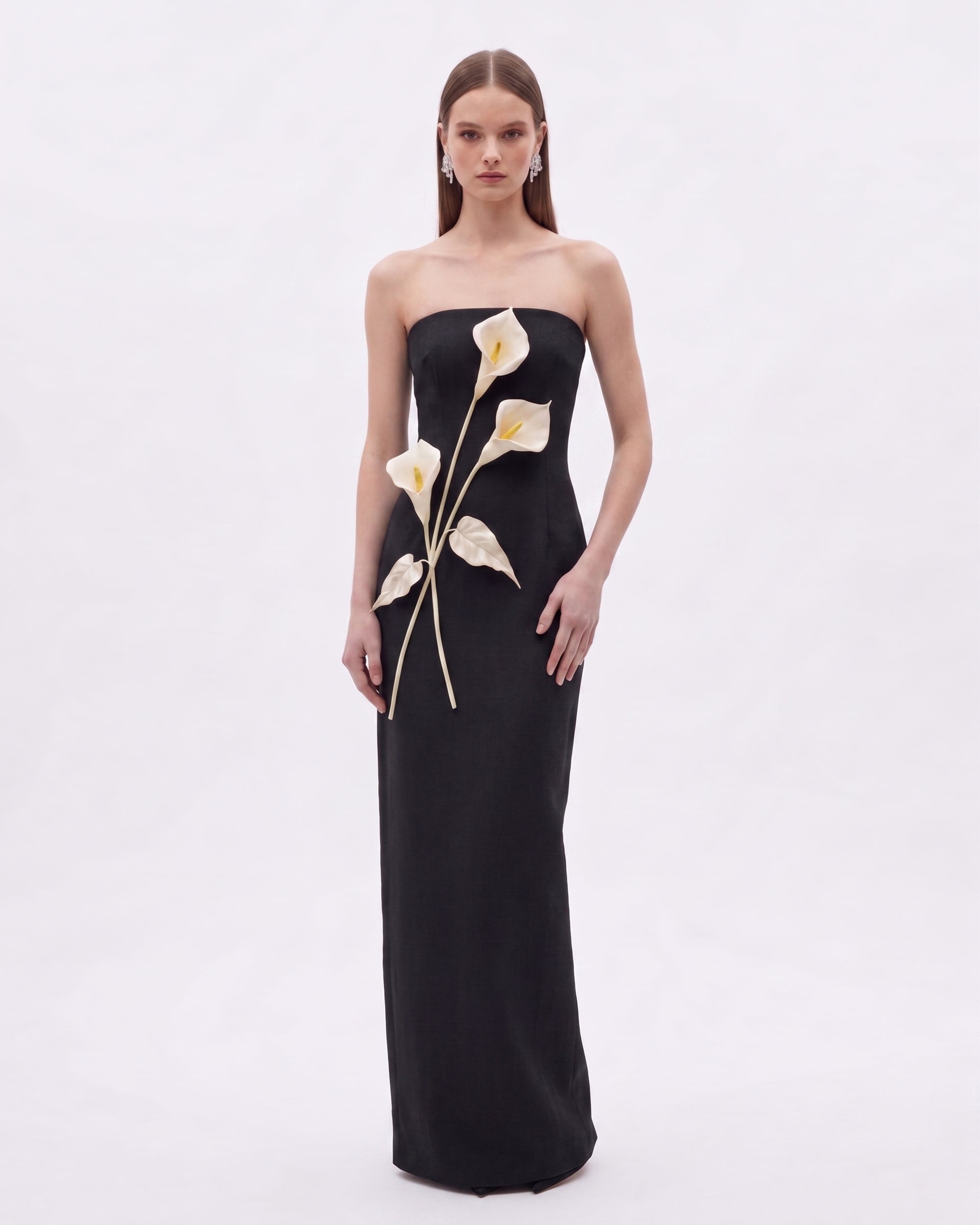 Floral Appliqué Strapless Dress