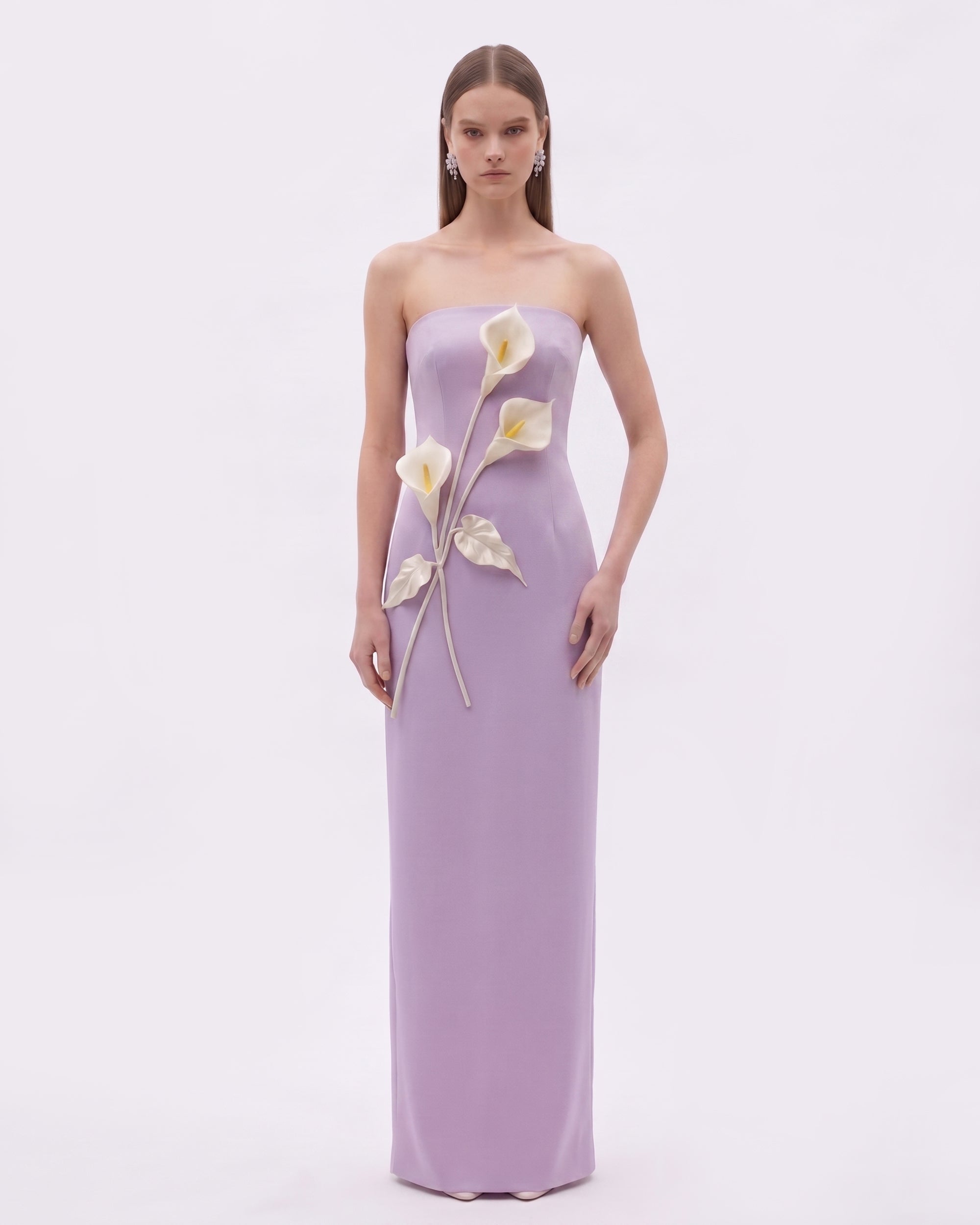 purple floral applique dress Sleeveless Floral Appliqu Gown with Illusion Bodice 43706
