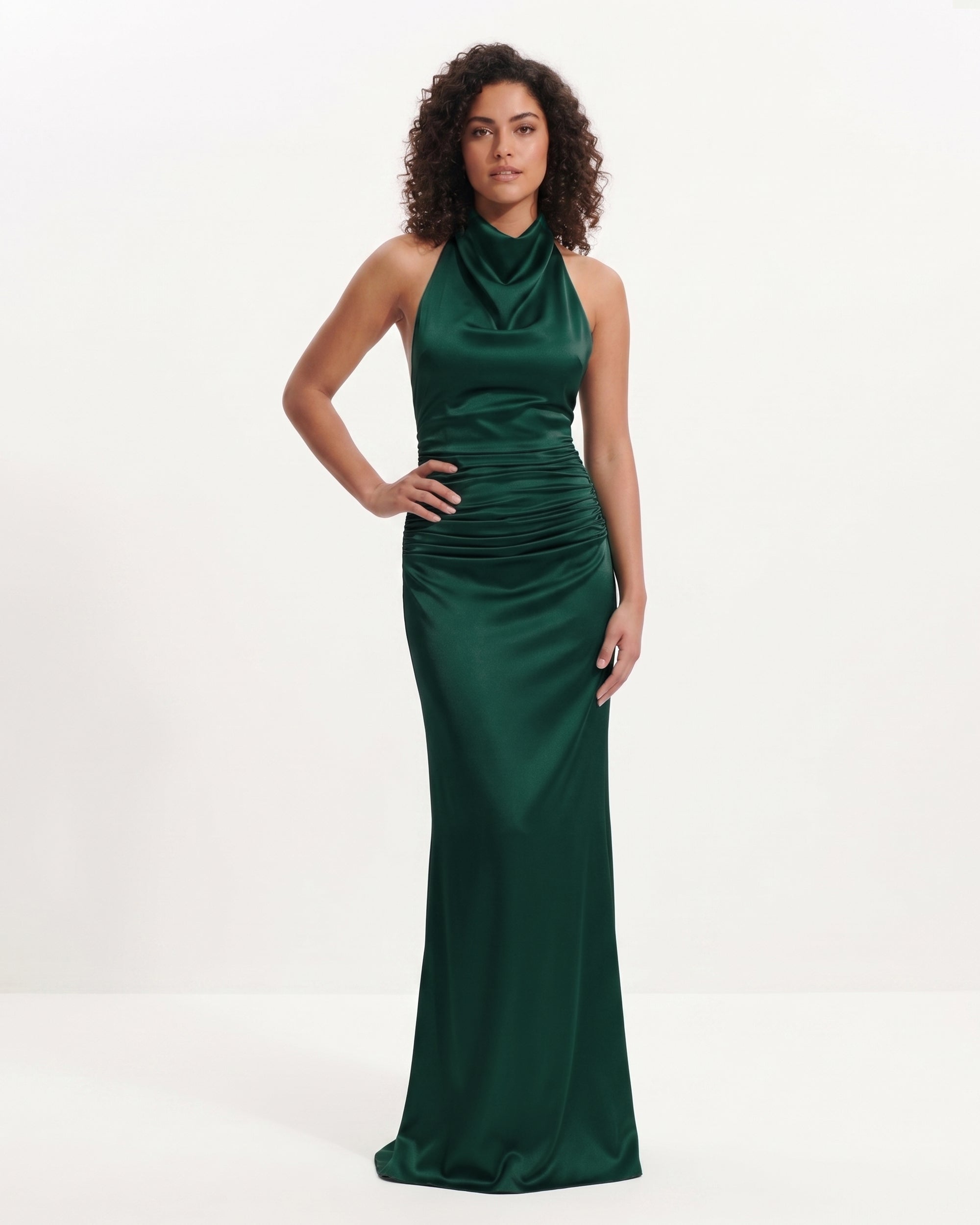 cowl neck emerald green dress Charmeuse Satin Cowl Neck Column Dress with Rhinestone Straps petite / 4 / emerald main image 0