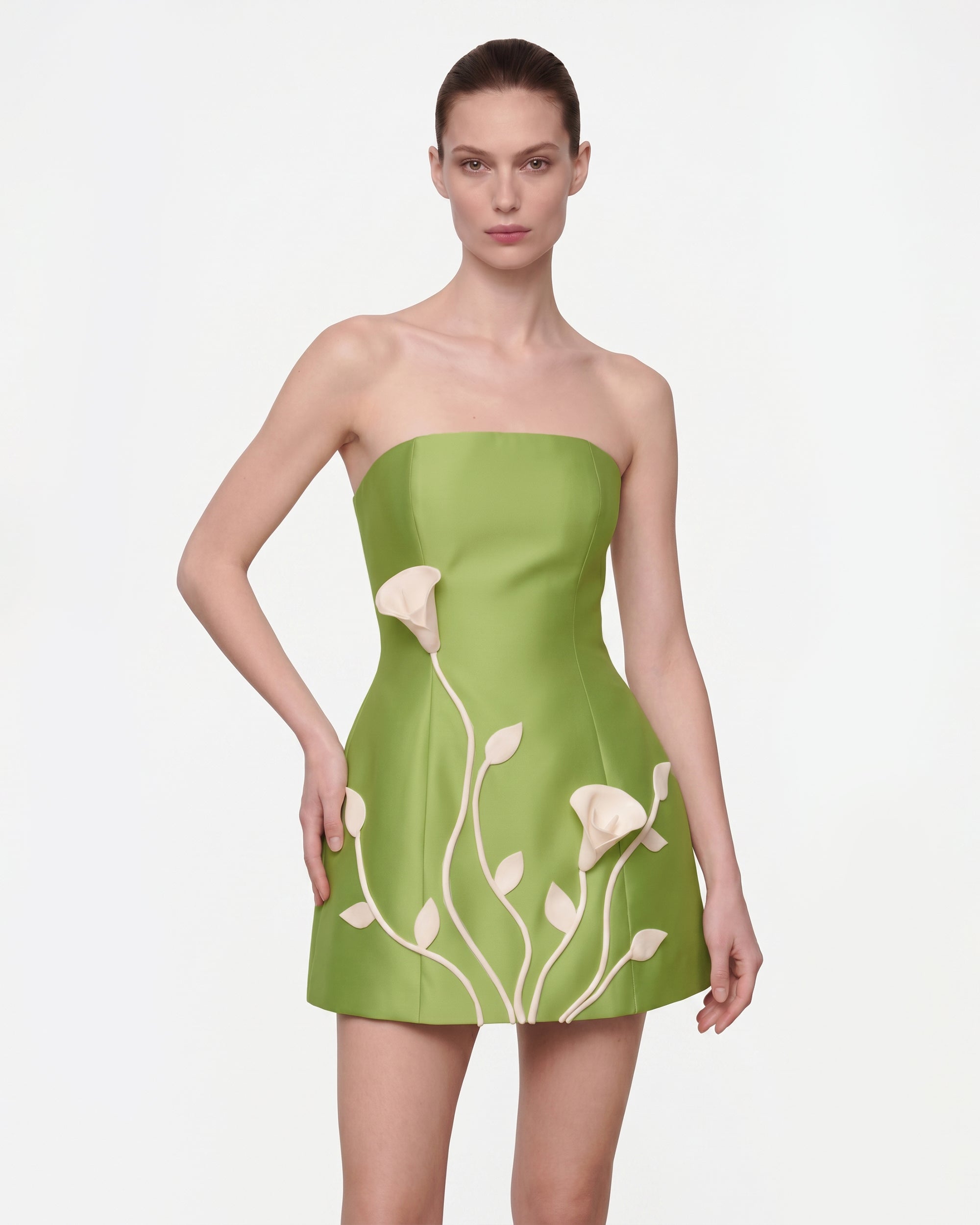 3D Vine Floral Strapless Mini Dress - Light Green | JW PEI 3D Vine Floral Strapless Mini Dress - Light Green | JW PEI