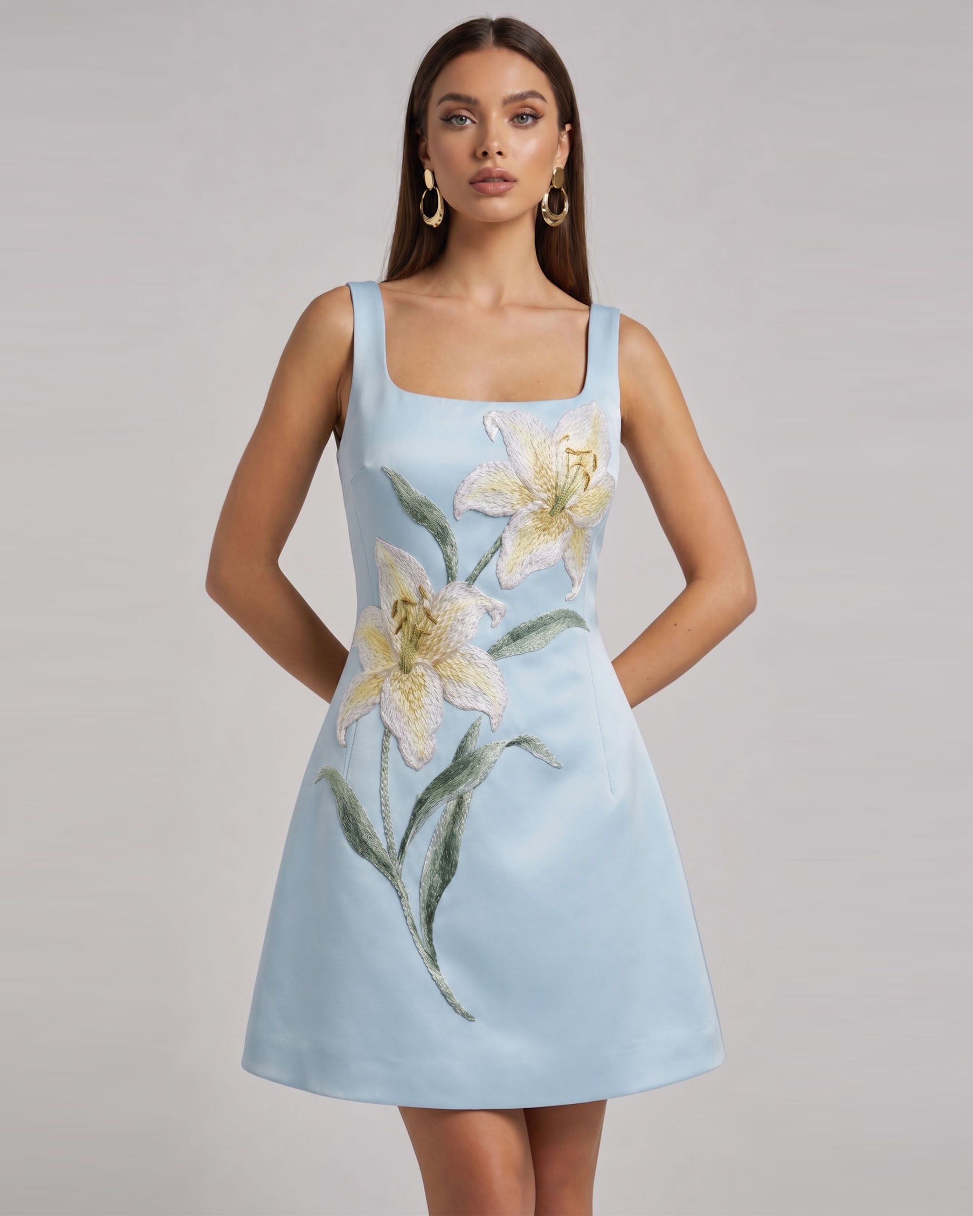 lily mini dress Lily Floral Print Sleeveless A-Line Mini Dress - Light Blue