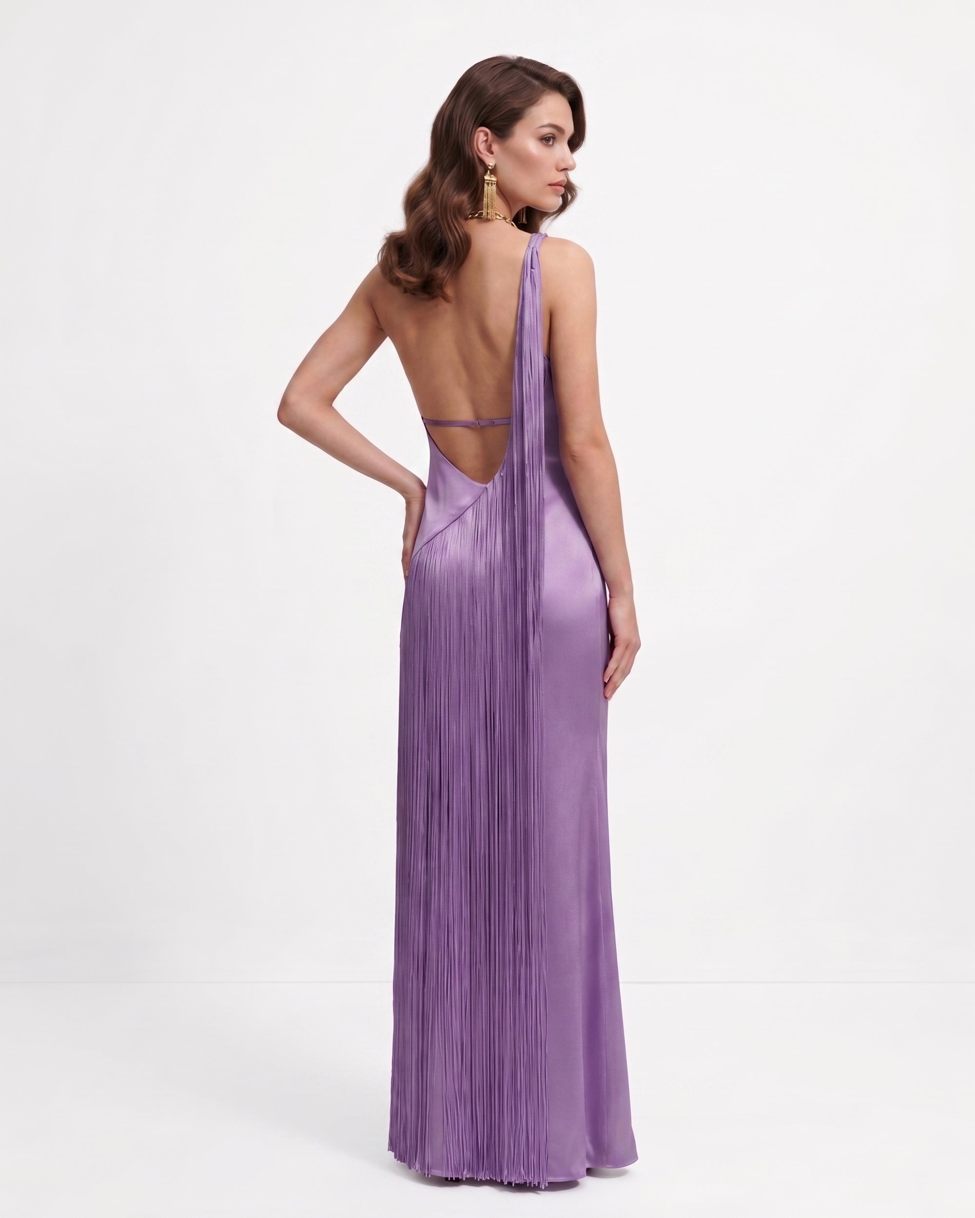 Fringe One Shoulder Maxi Dress - Purple Fringe One Shoulder Maxi Dress - Purple