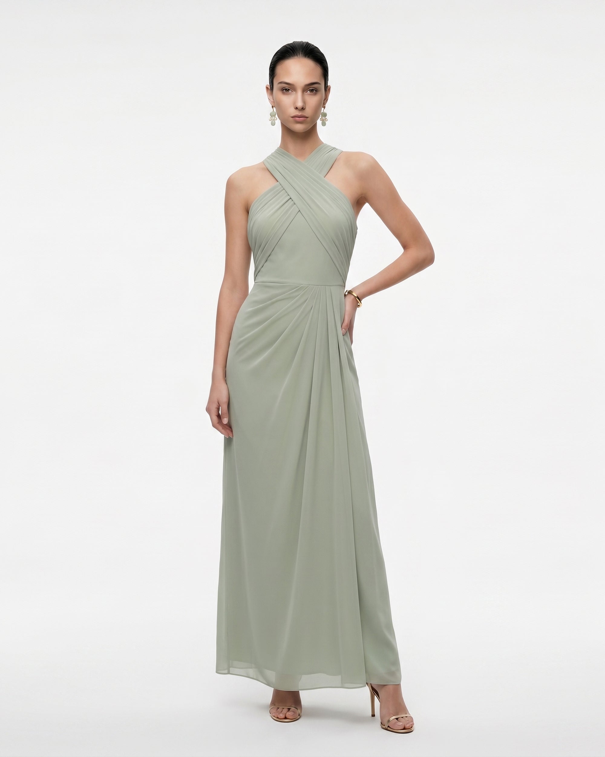 Draped Cross Halter Maxi Dress - Sage Green | JW PEI Draped Cross Halter Maxi Dress - Sage Green | JW PEI
