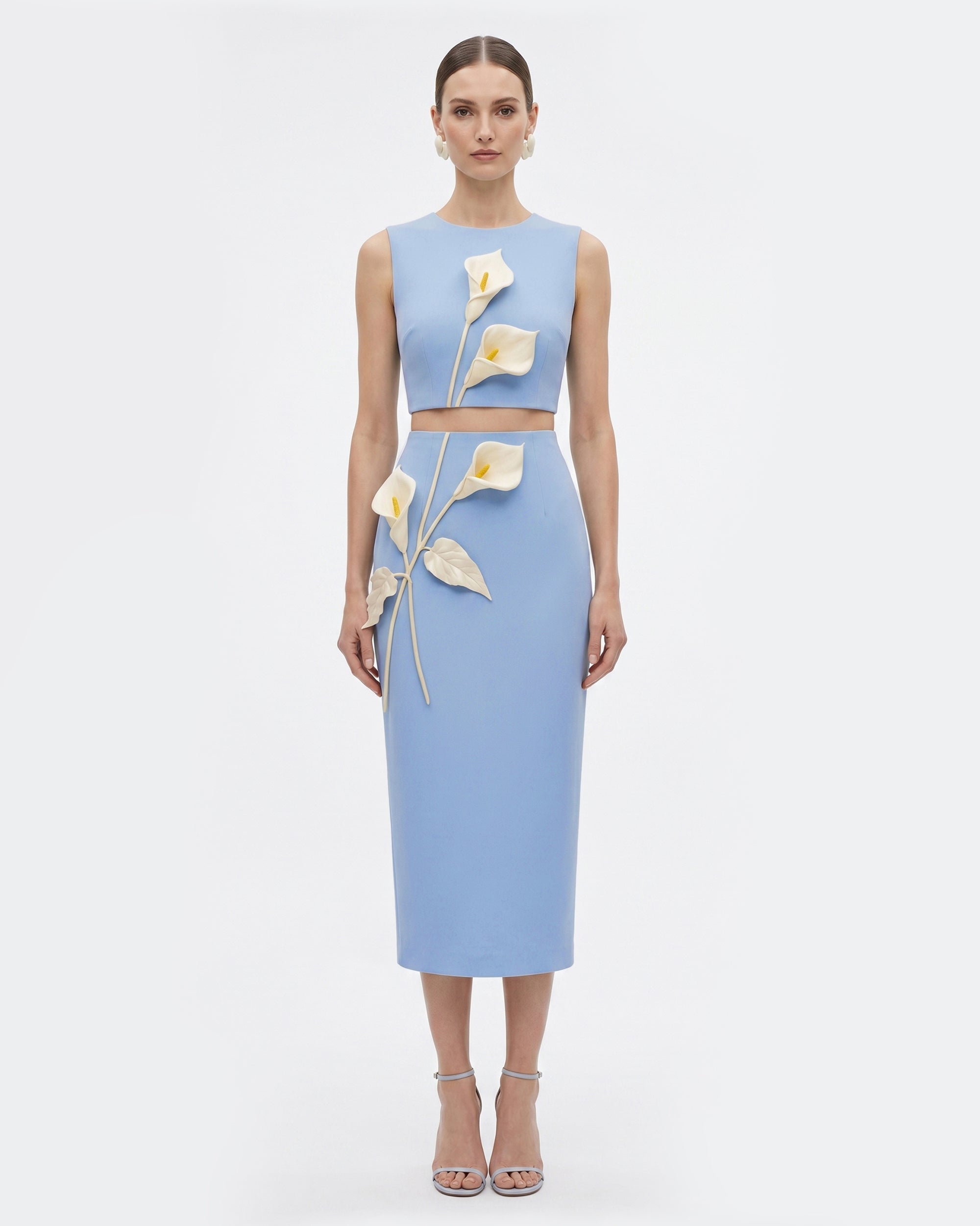 Floral Appliqu High-Waist Pencil Skirt - Light Blue | JW PEI Floral Appliqu High-Waist Pencil Skirt - Light Blue | JW PEI