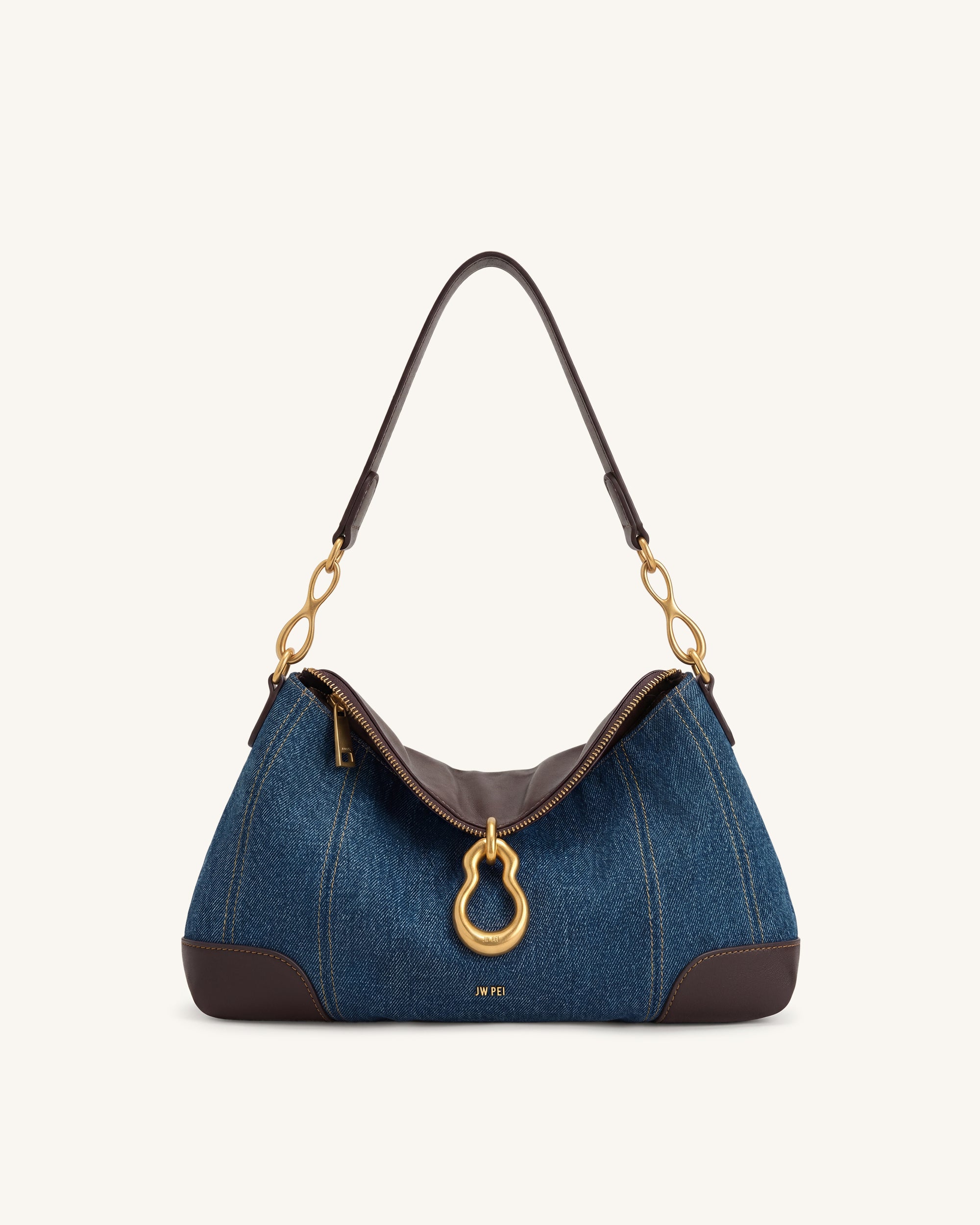 Jayla Metal Pendant Embellished Shoulder Bag - Blue Denim | JW PEI