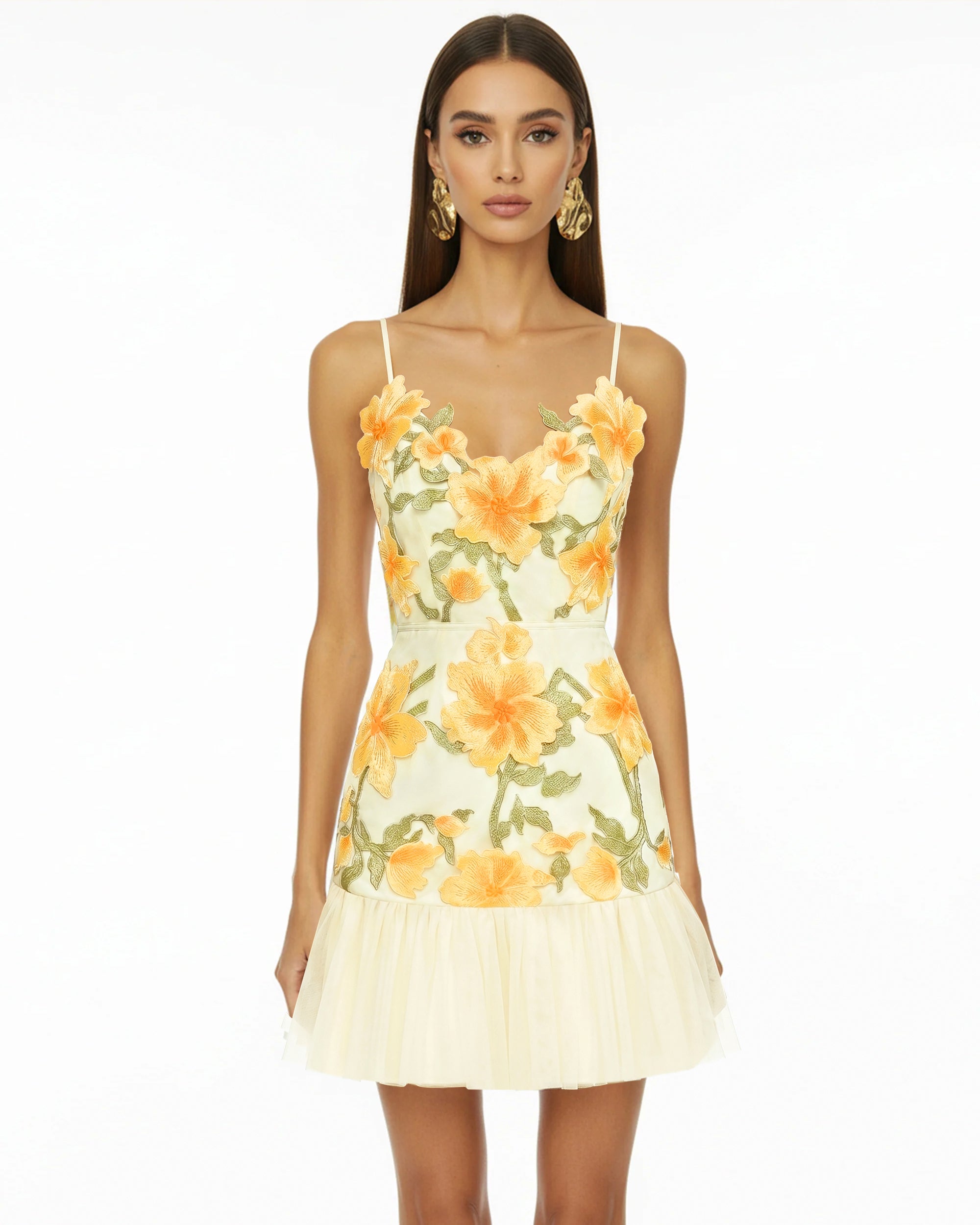 Floral Sling Mini Dress - Marigold Floral Sling Mini Dress - Marigold