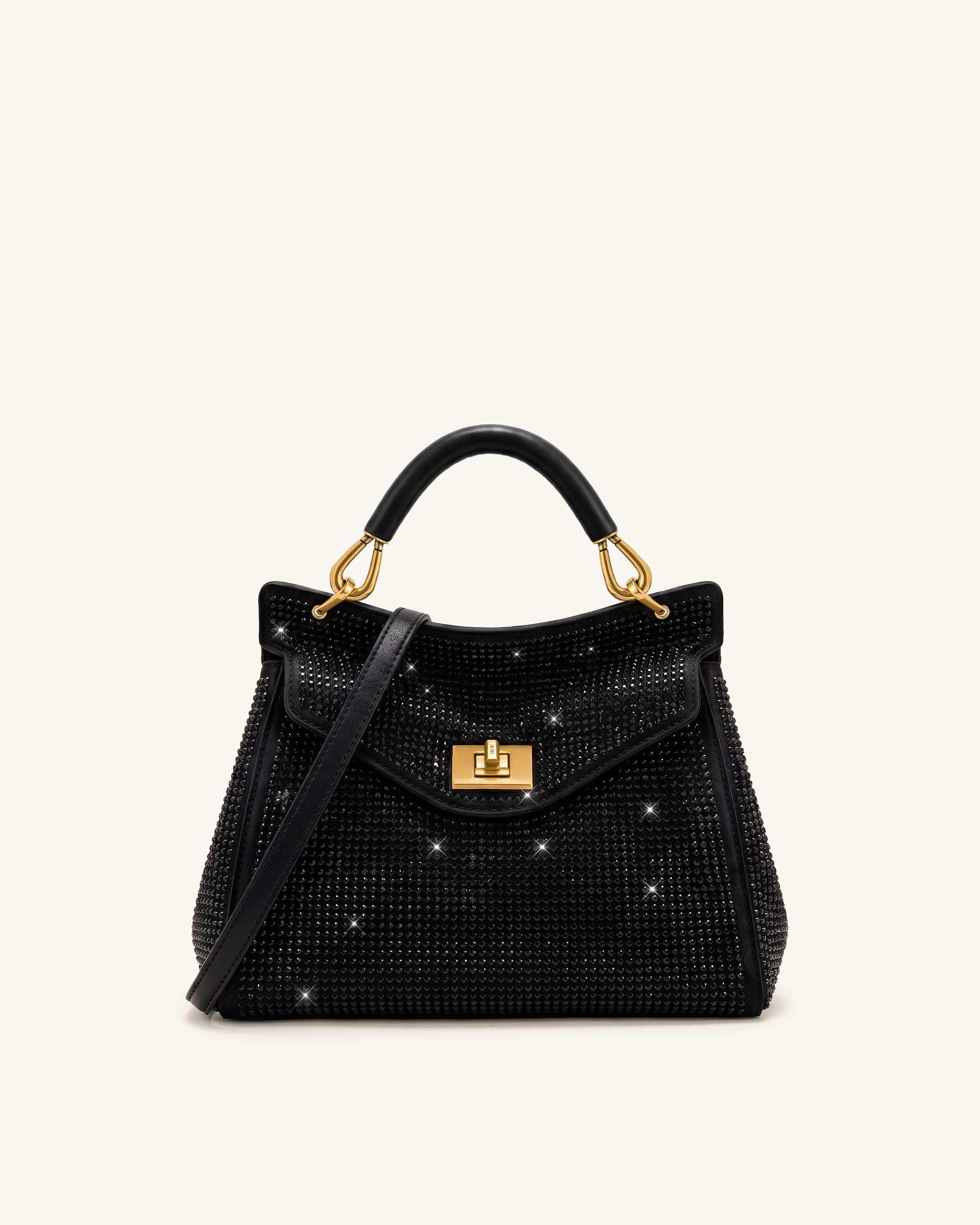 Lucia Classic Artificial Crystal Top Handle Bag - Black | JW PEI