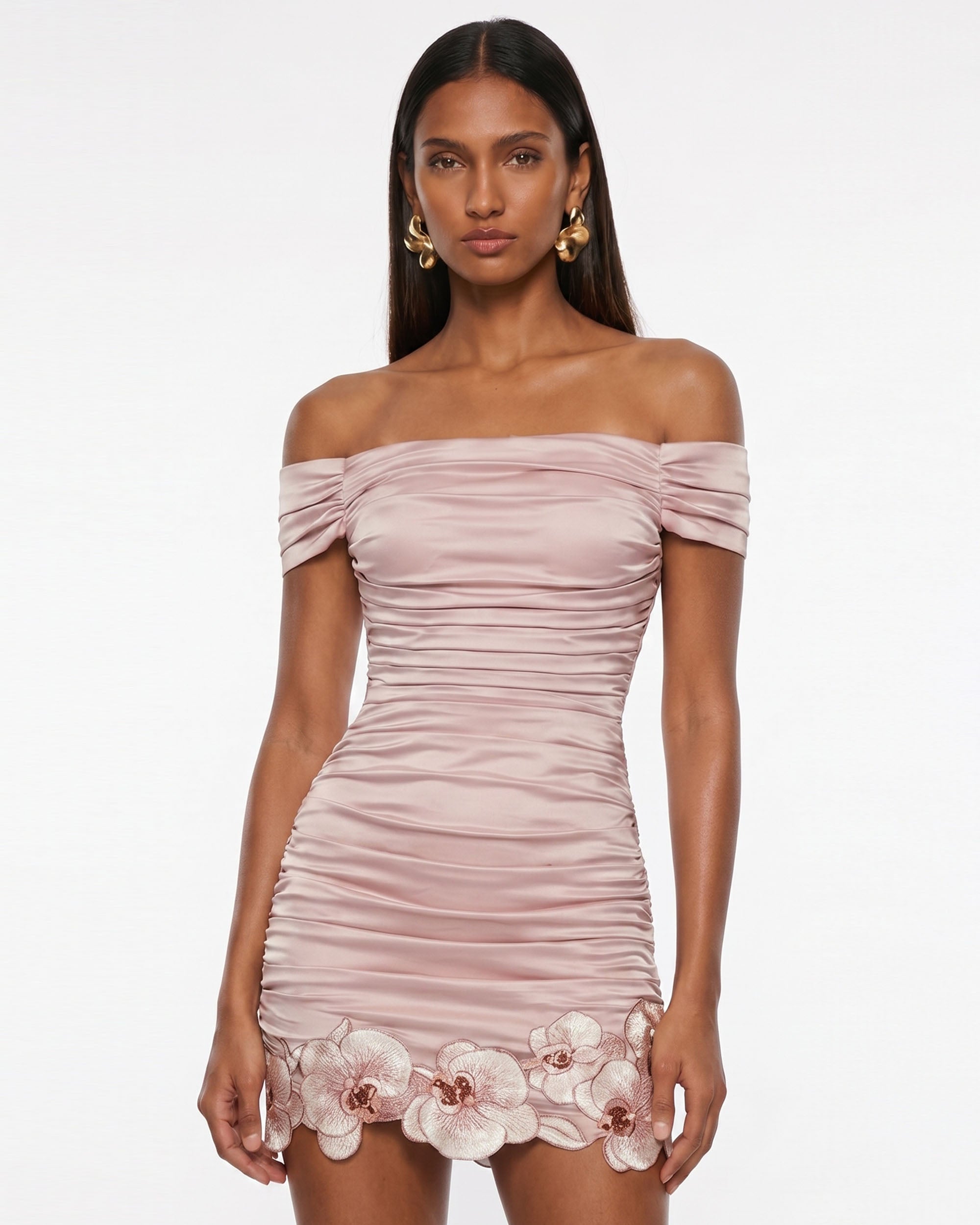 Orchid Embroidered Ruched Mini Dress - Blush Pink | JW PEI Orchid Embroidered Ruched Mini Dress - Blush Pink | JW PEI