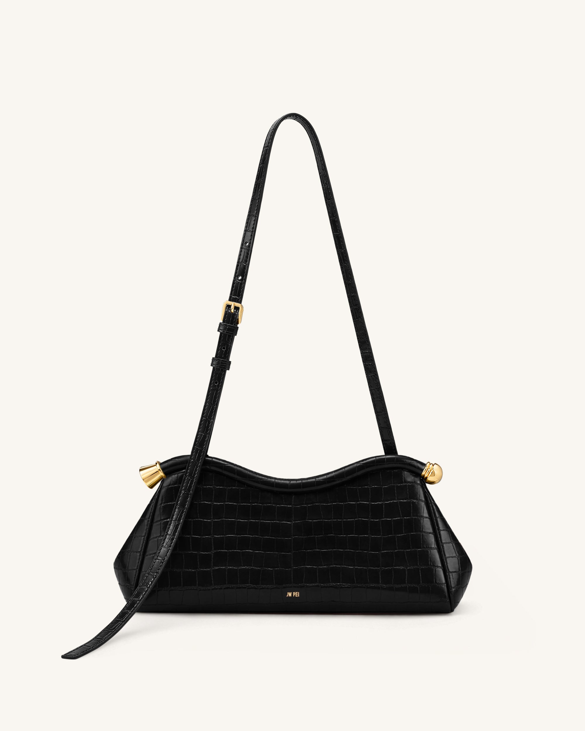 Naomi Curved Shoulder Bag - Black Croc | JW PEI