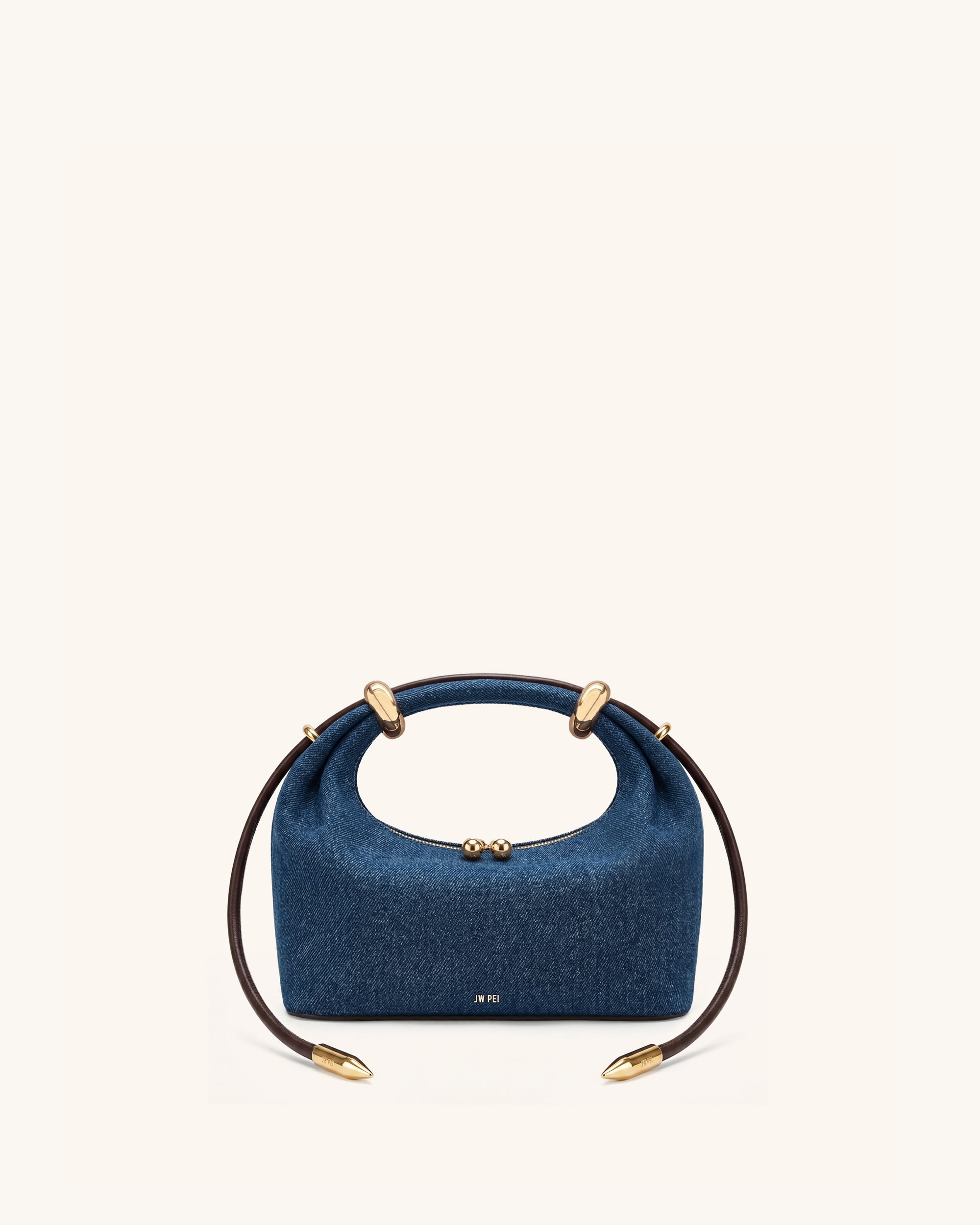 Ellie Metal Ring Embellished Top Handle Bag - Blue Denim | JW PEI