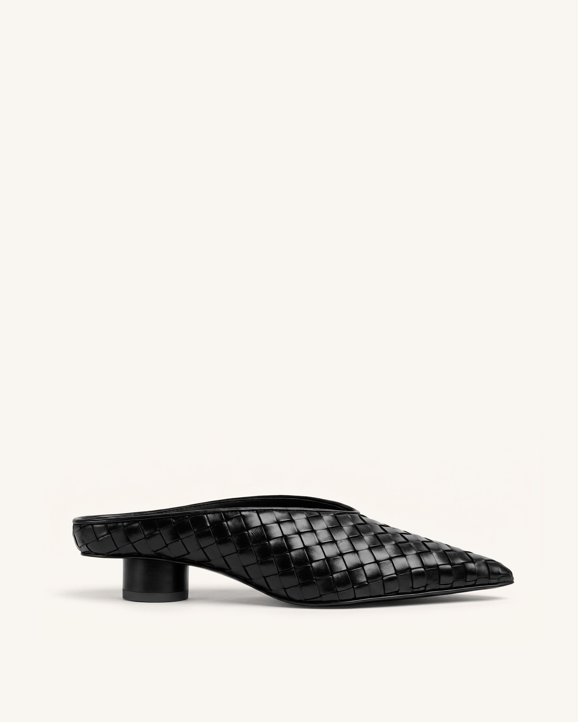 Helena Woven Textured Pointed Toe Mules - Black | JW PEI