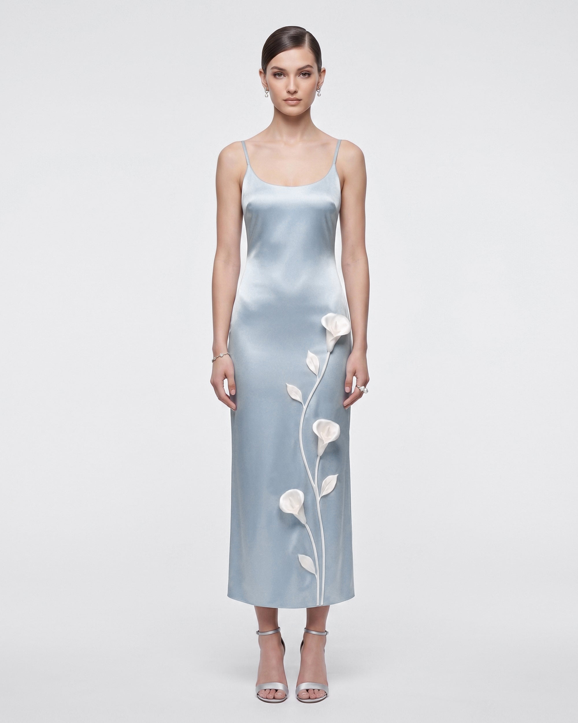 pale blue slip dress Floral Appliqué Slip Dress - Light Blue