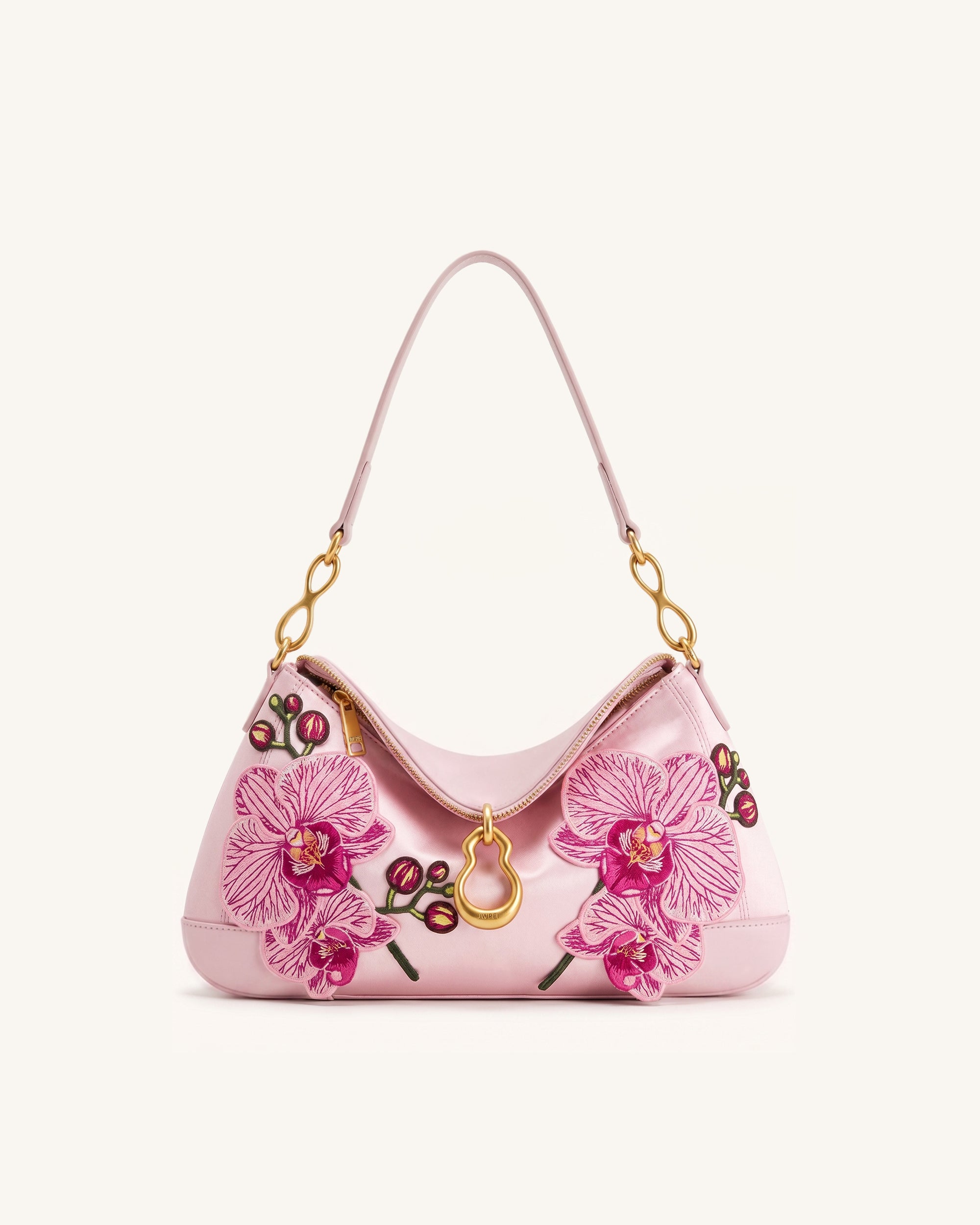 Jayla Metal Pendant Embellished Orchid Embroidered Shoulder Bag