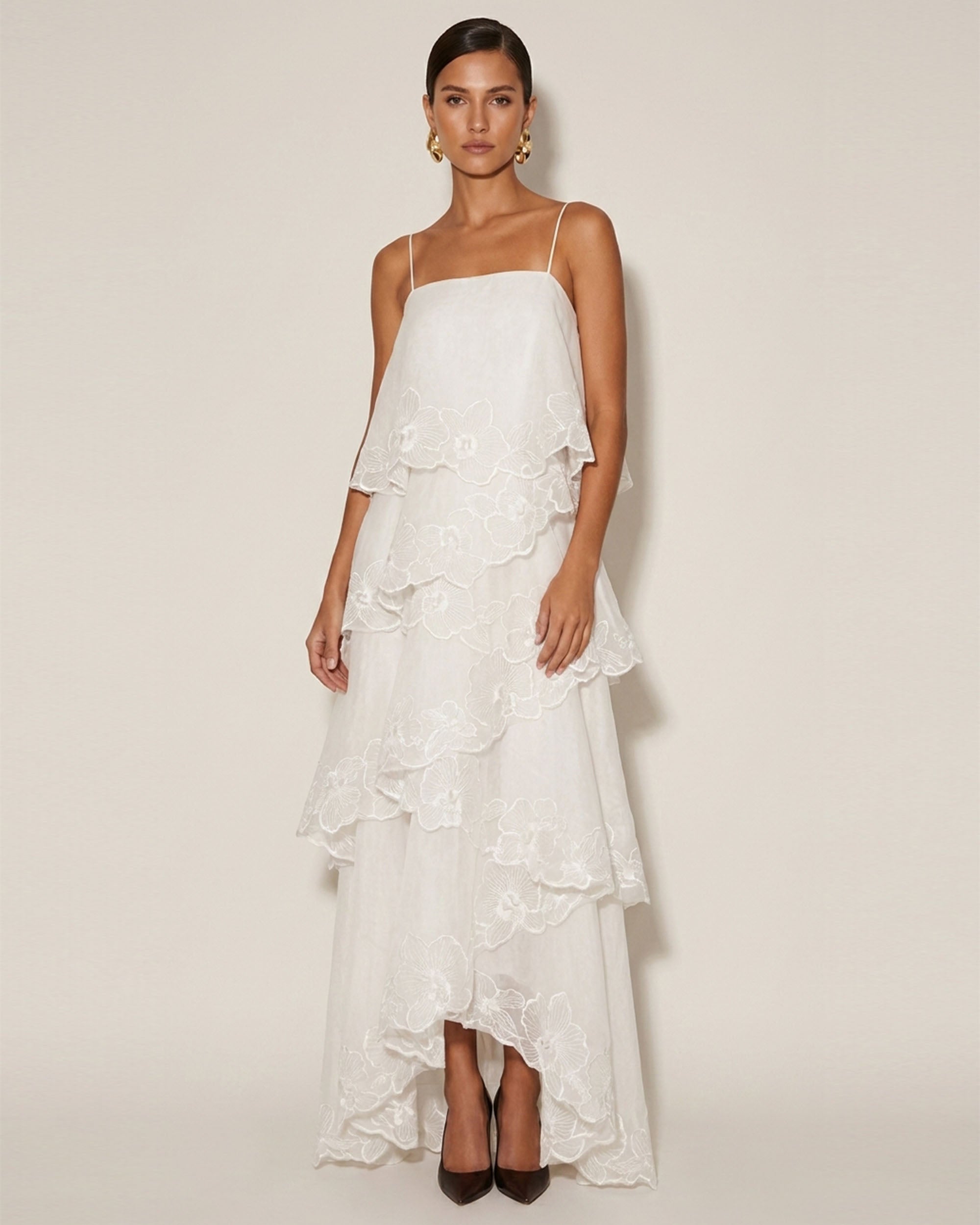 layered white maxi dress NUFIWI Women White Tiered Cami Long Dress Lace Trim Ruffle Flowy Maxi Dress Sleeveless Swing High Waist Aline Sundress (Fairy White, S) at Amazon Women's Clothing store