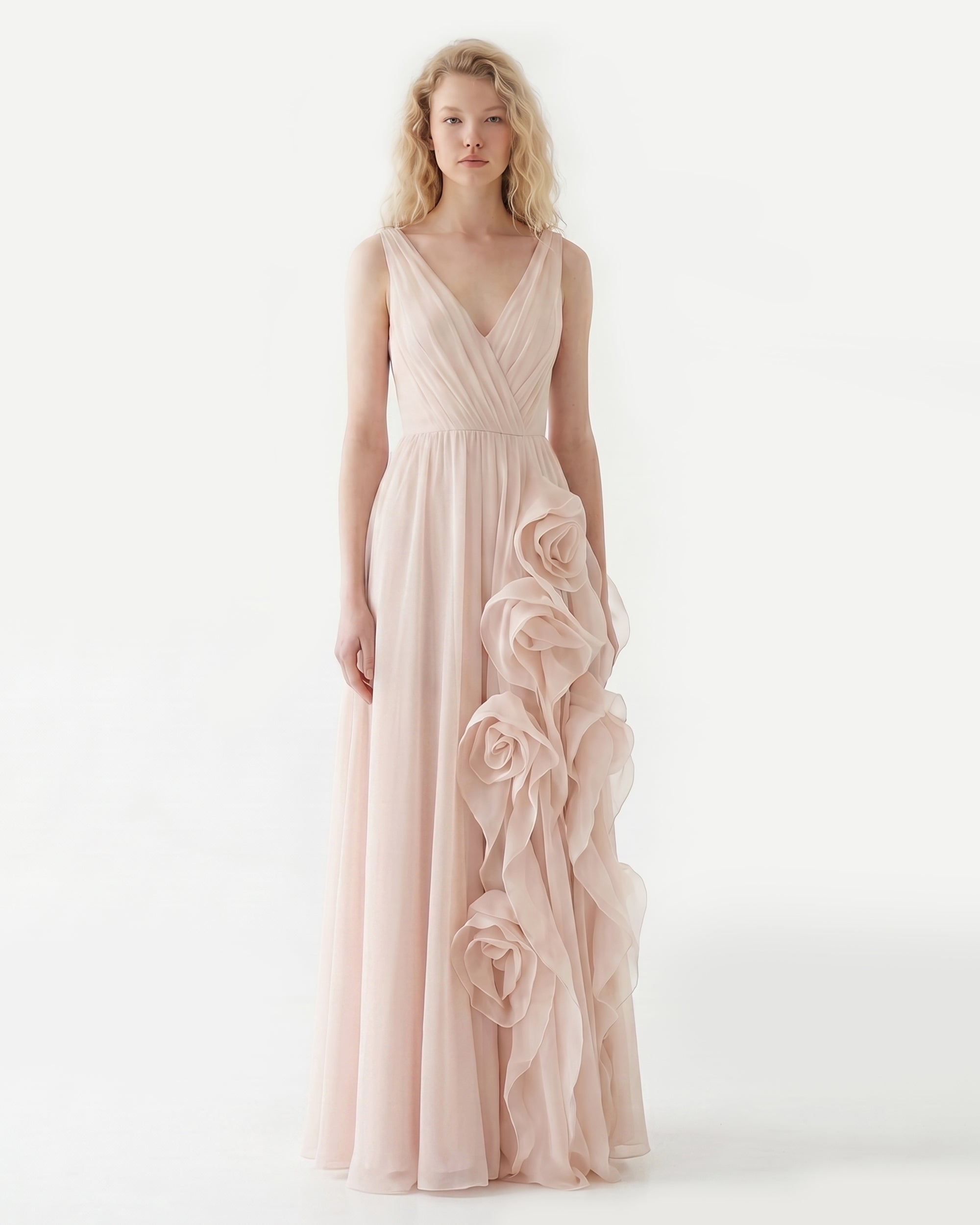 blush flowy dress Prom Dress Blush Pink Flowy Dress Blush Pink Chiffon Prom Dress With Beading Rhinstone, Flowy