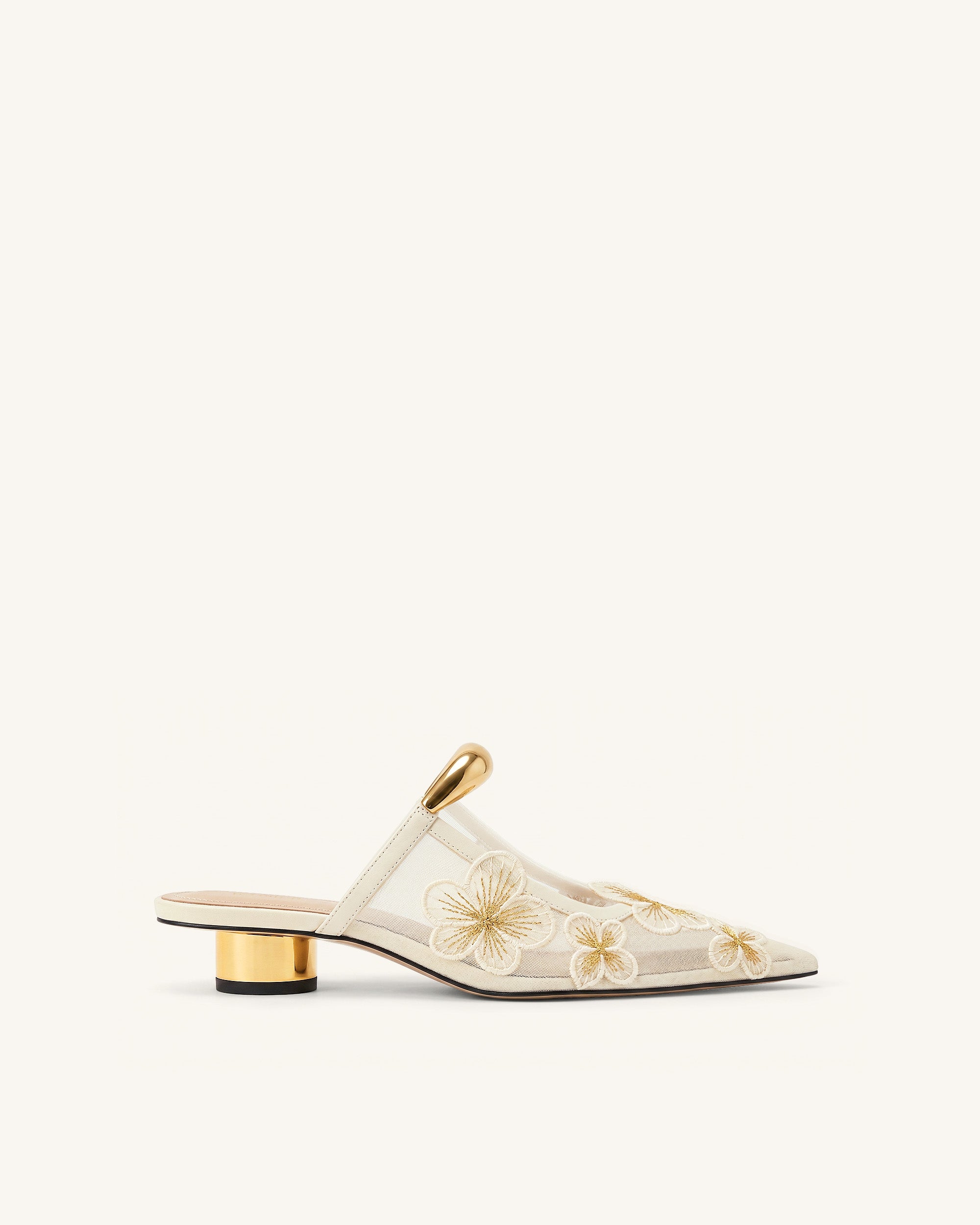 Helena Pierced Floral Mesh Mules - Ivory | JW PEI