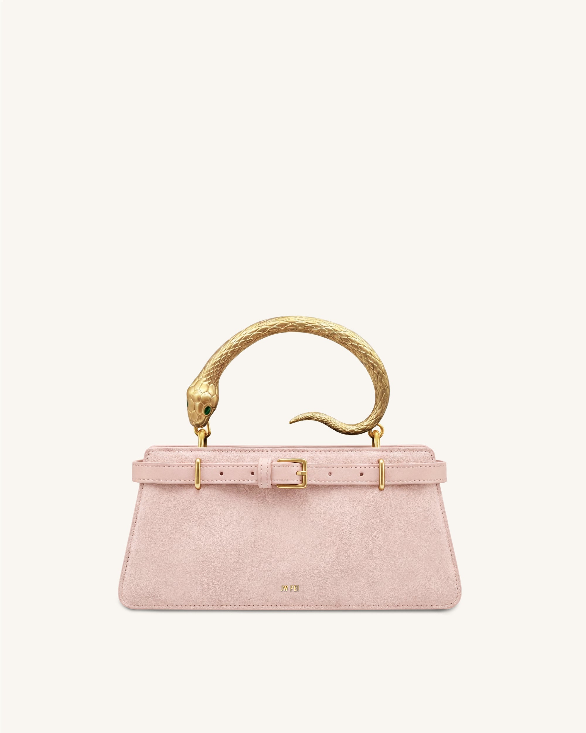 Elena Snake Handle Faux Suede Top Handle Bag - Pink | JW PEI