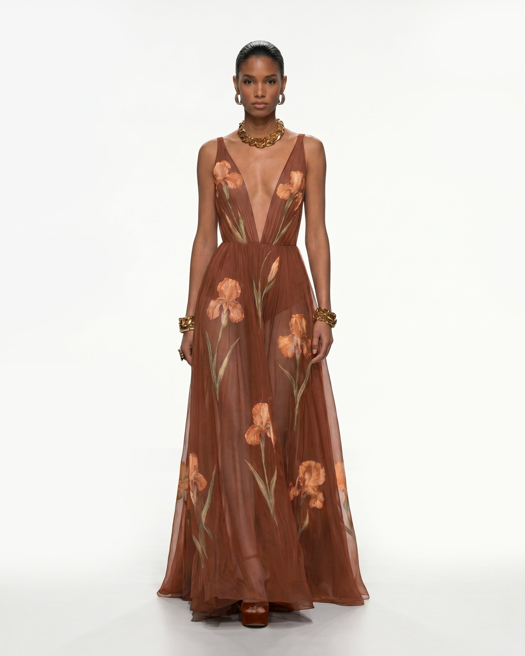 brown sheer maxi dress Sheer Cotton Maxi Dress - Chocolate Brown