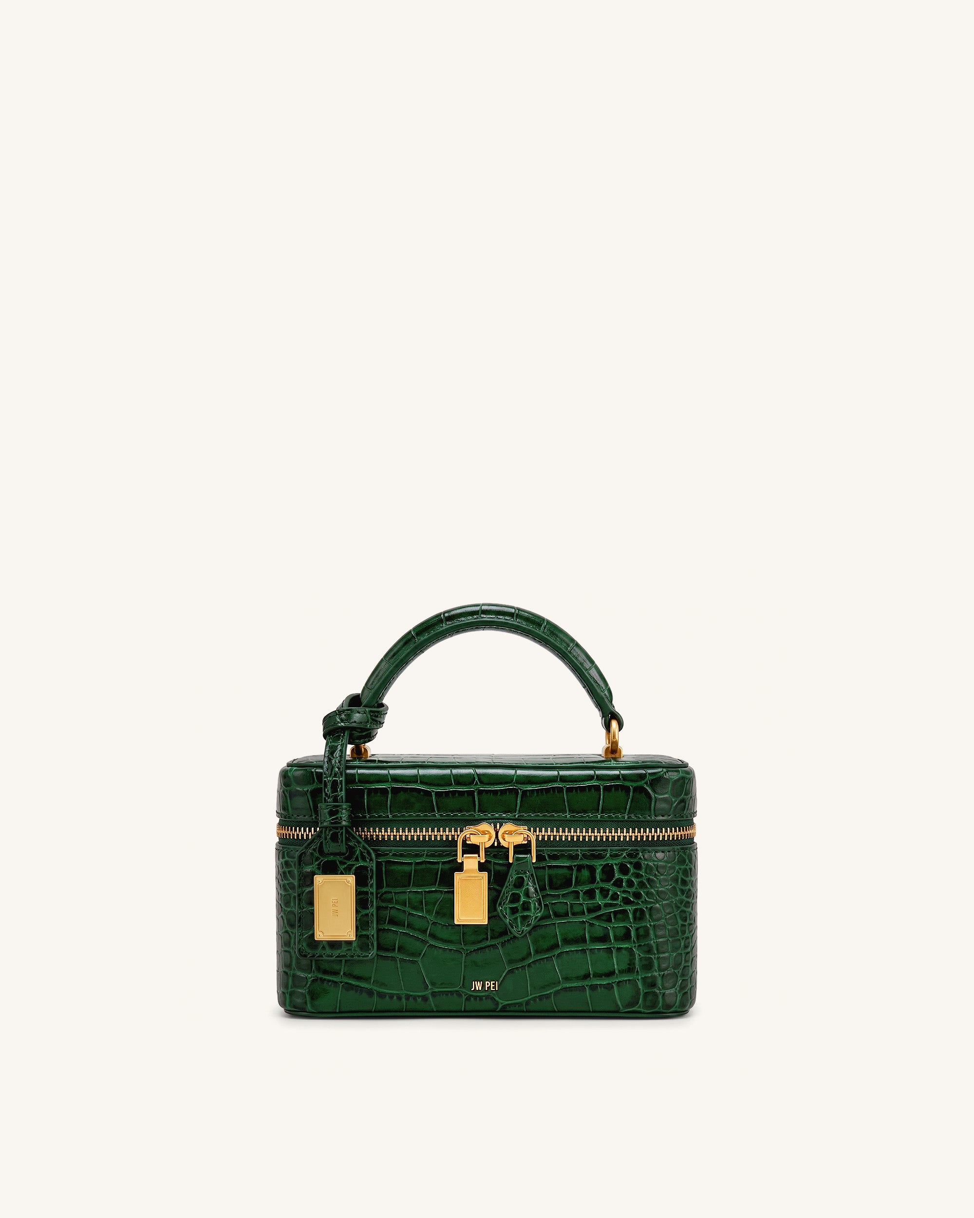 Cleo Box Shape Top Handle Bag - Forest Green Croc | JW PEI