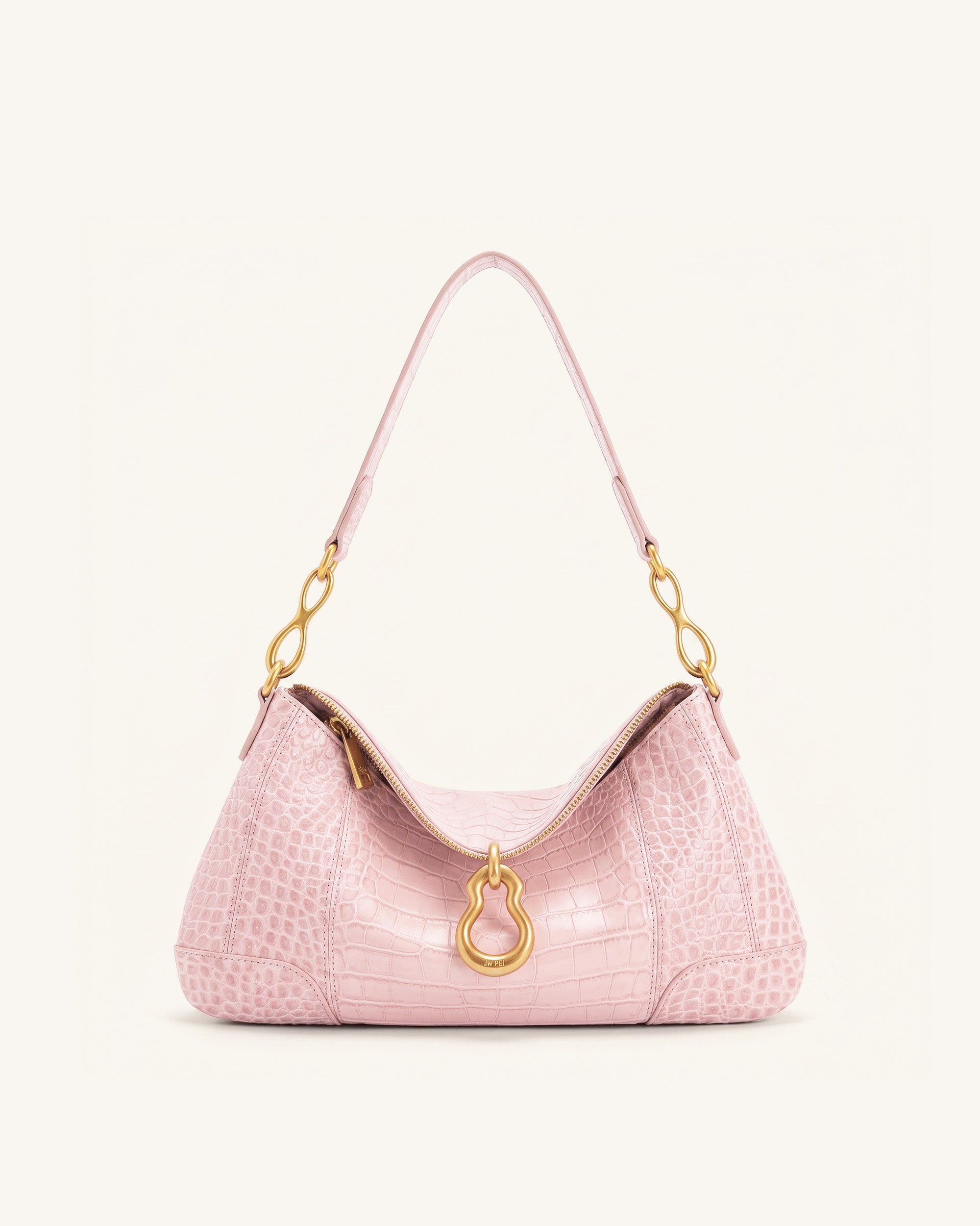 Jayla Metal Pendant Embellished Shoulder Bag - Pink Croc | JW PEI